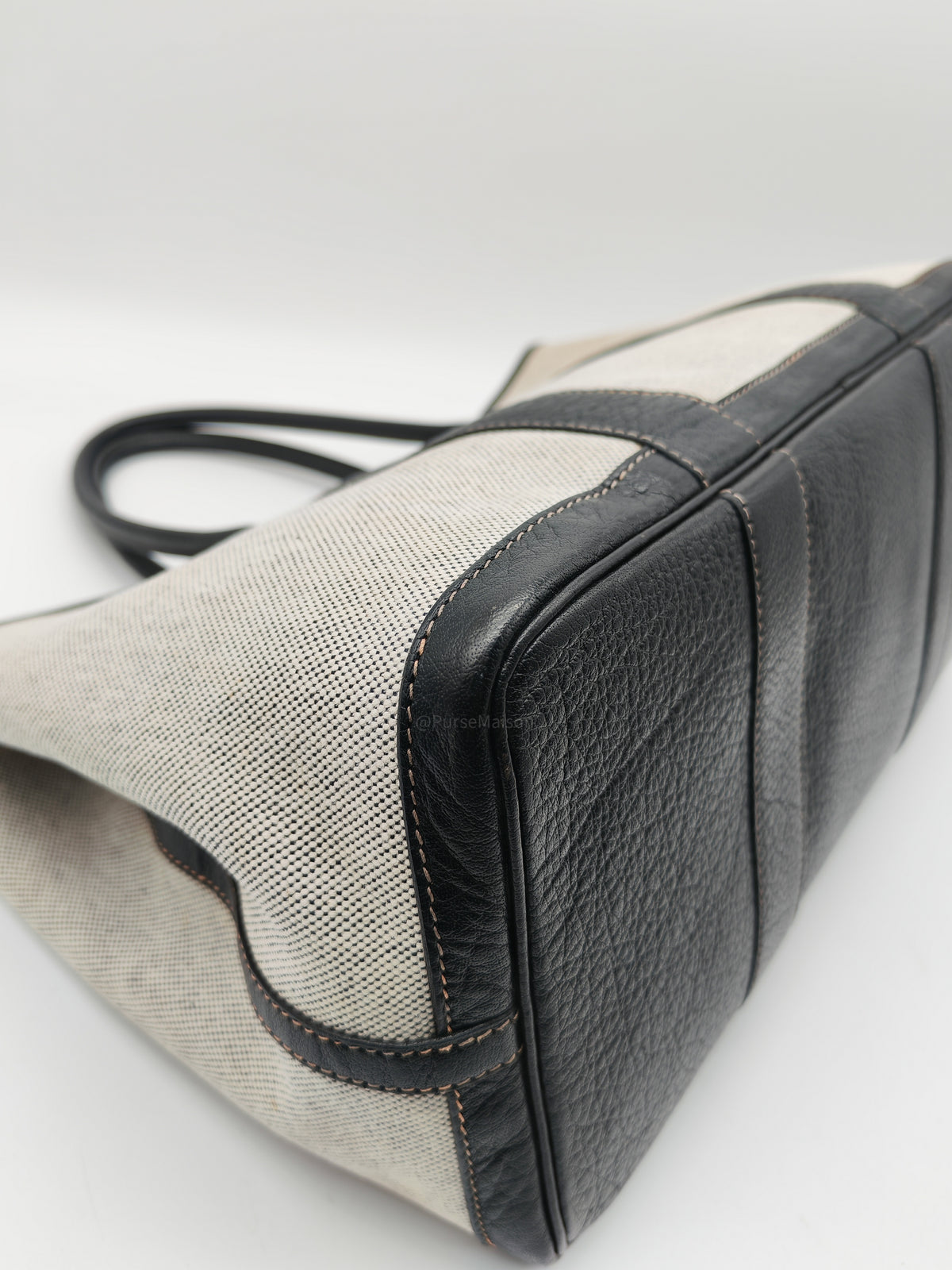 Hermes Garden Party Tote 36 in Ecru/Black Natural Toile Canvas and Palladium Hardware Stamp Square H (2004)