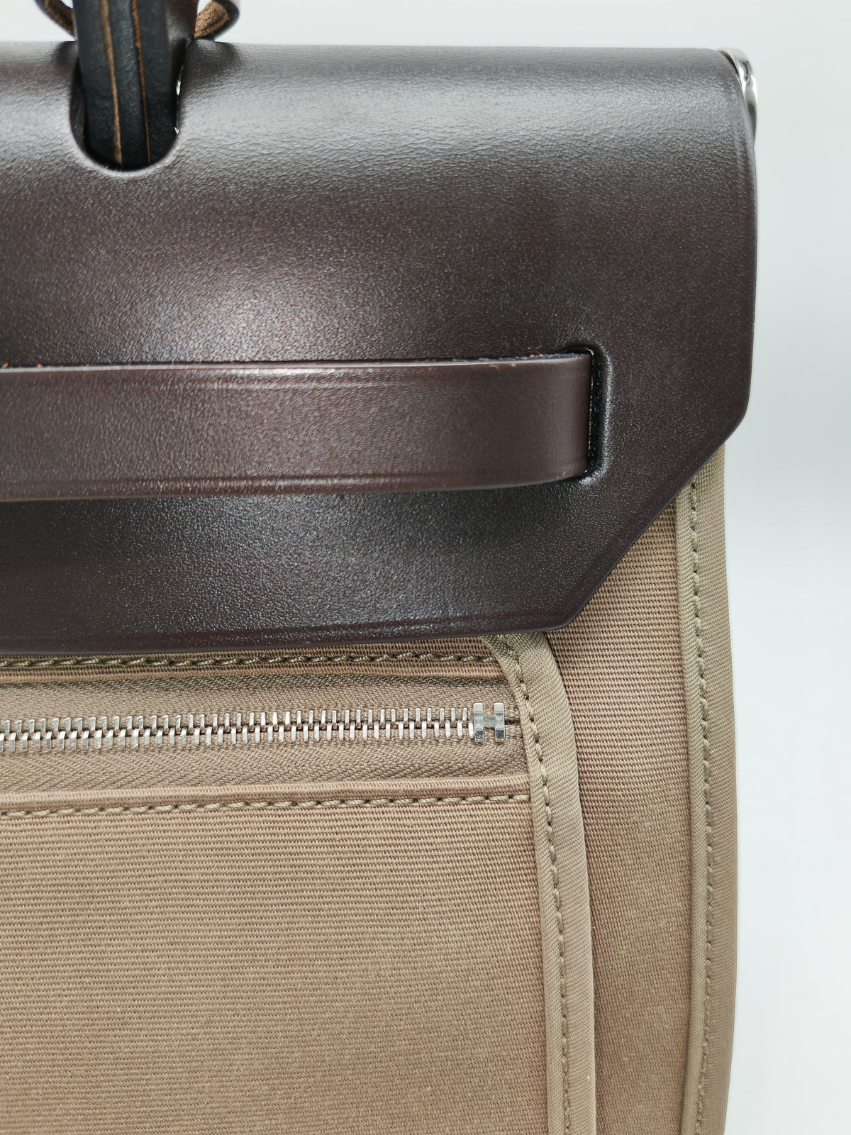 Hermes Herbag Zip 31 in Ebene Leather & Etoupe Canvas Palladium Hardware Stamp T(2015) | Purse Maison Luxury Bags Shop