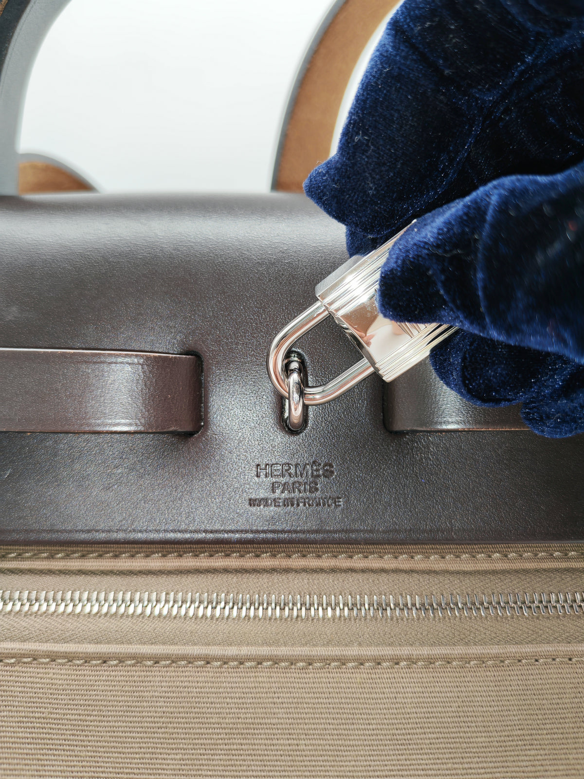 Hermes Herbag Zip 31 in Ebene Leather & Etoupe Canvas Palladium Hardware Stamp T(2015) | Purse Maison Luxury Bags Shop