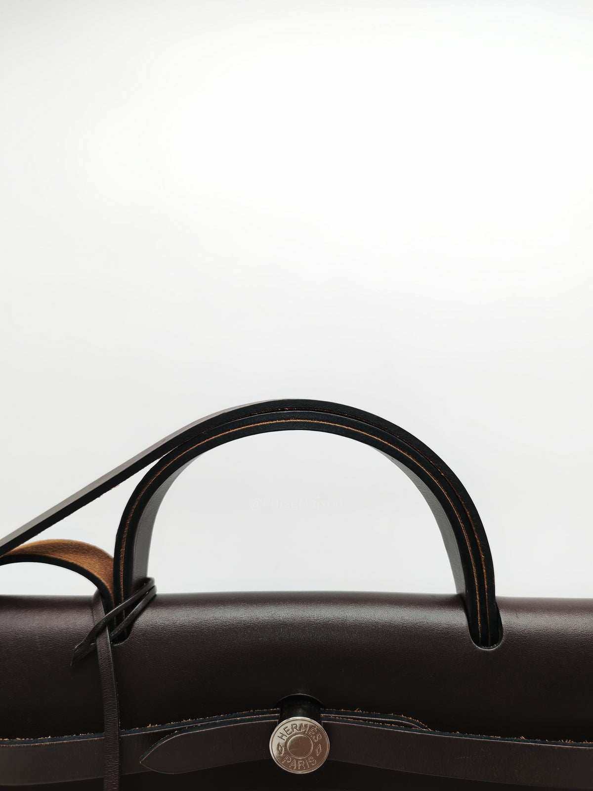 Hermes Herbag Zip 31 in Ebene Leather & Etoupe Canvas Palladium Hardware Stamp T(2015) | Purse Maison Luxury Bags Shop