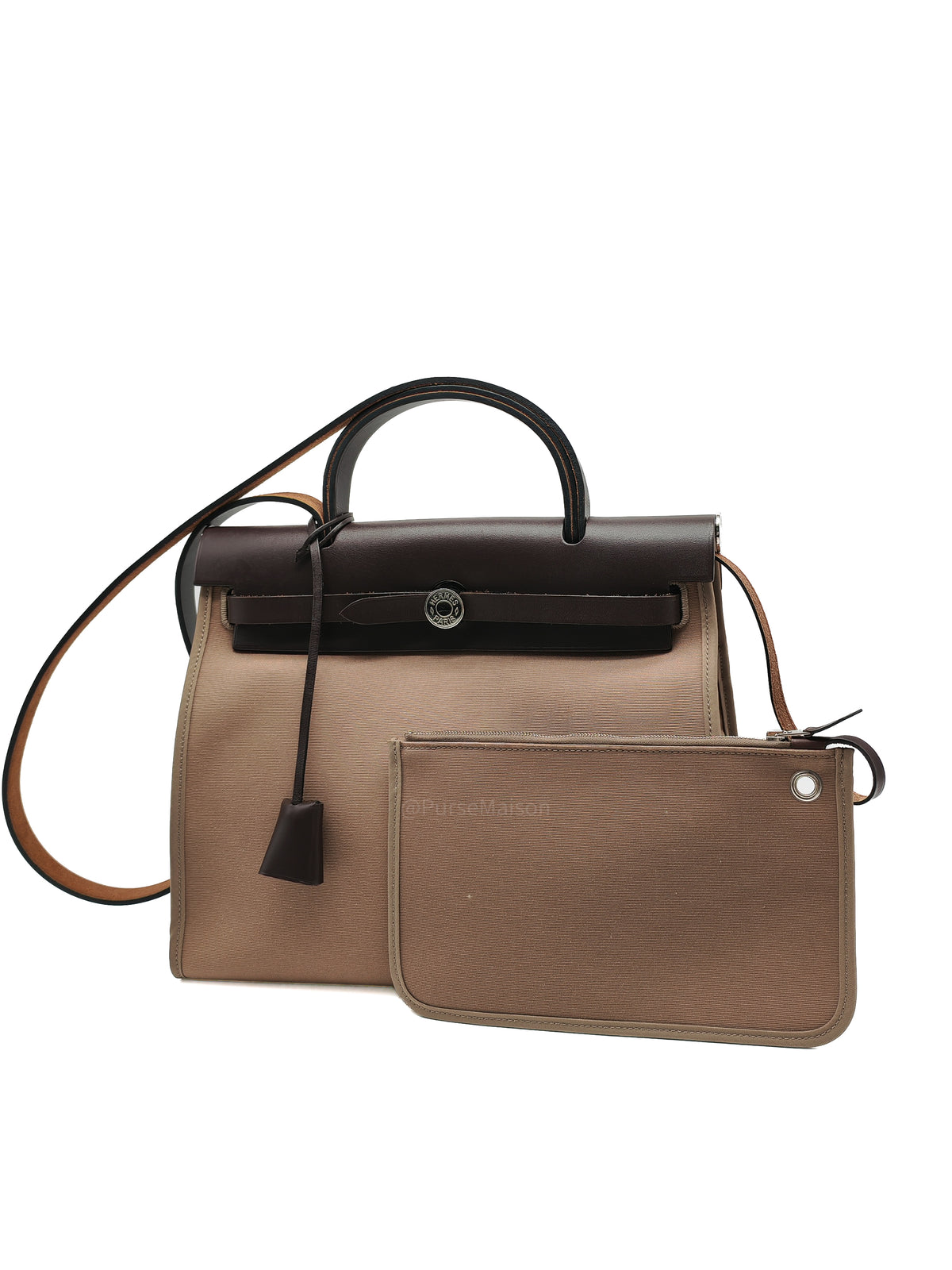 Hermes Herbag Zip 31 in Ebene Leather & Etoupe Canvas Palladium Hardware Stamp T(2015) | Purse Maison Luxury Bags Shop