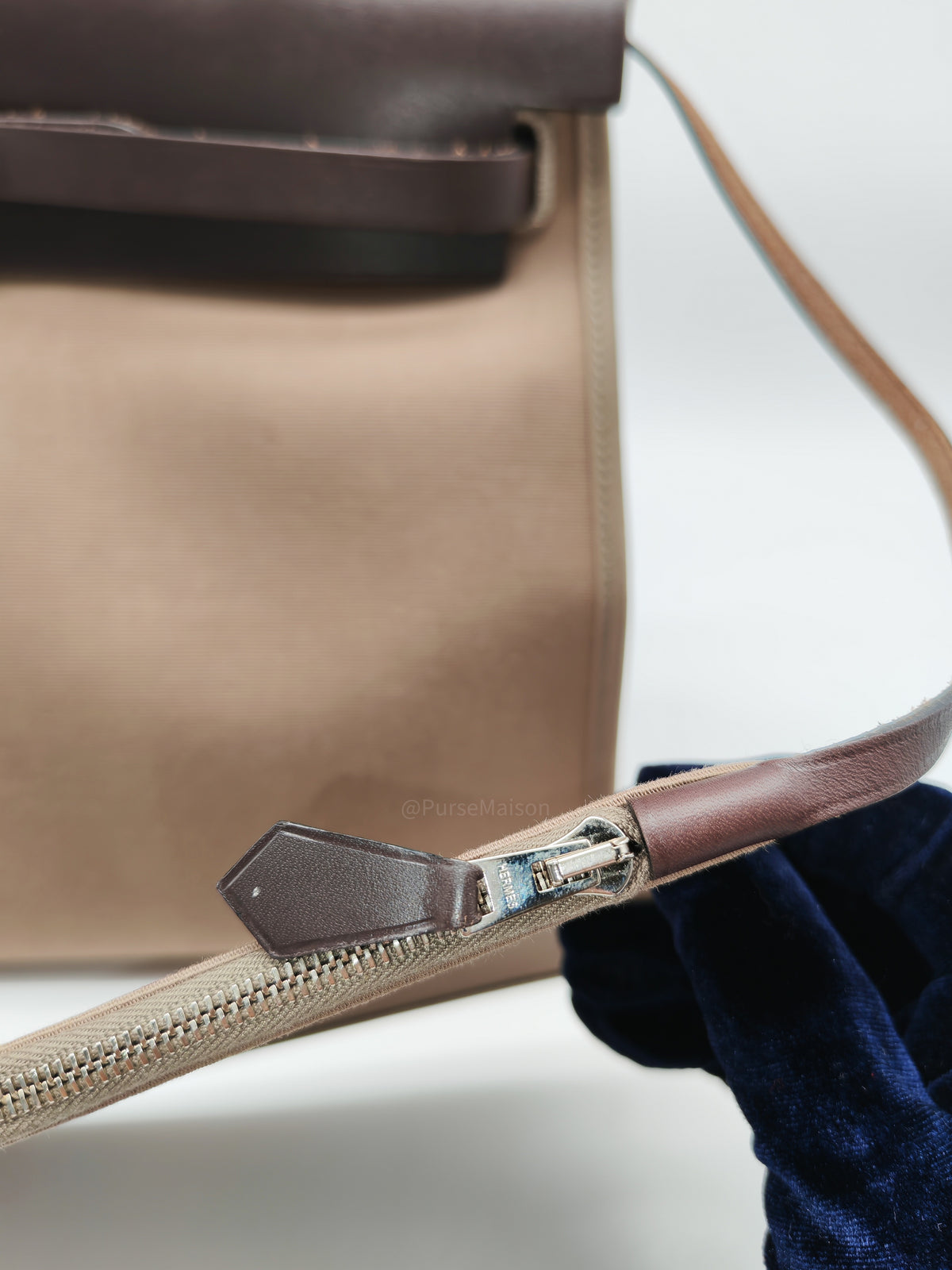 Hermes Herbag Zip 31 in Ebene Leather & Etoupe Canvas Palladium Hardware Stamp T(2015) | Purse Maison Luxury Bags Shop