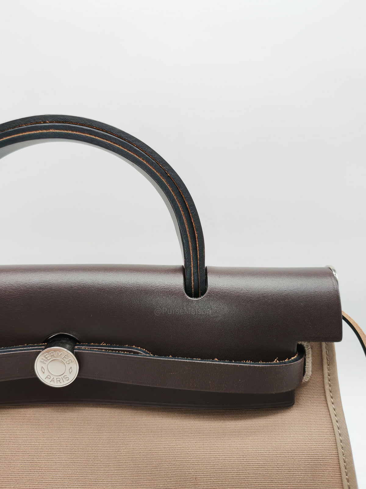 Hermes Herbag Zip 31 in Ebene Leather & Etoupe Canvas Palladium Hardware Stamp T(2015) | Purse Maison Luxury Bags Shop