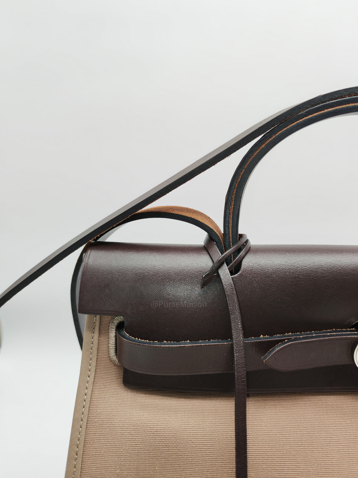 Hermes Herbag Zip 31 in Ebene Leather & Etoupe Canvas Palladium Hardware Stamp T(2015) | Purse Maison Luxury Bags Shop
