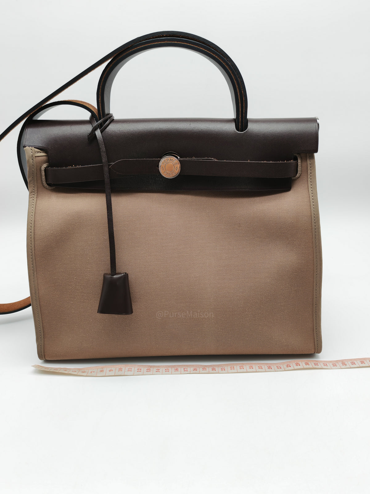 Hermes Herbag Zip 31 in Ebene Leather & Etoupe Canvas Palladium Hardware Stamp T(2015) | Purse Maison Luxury Bags Shop