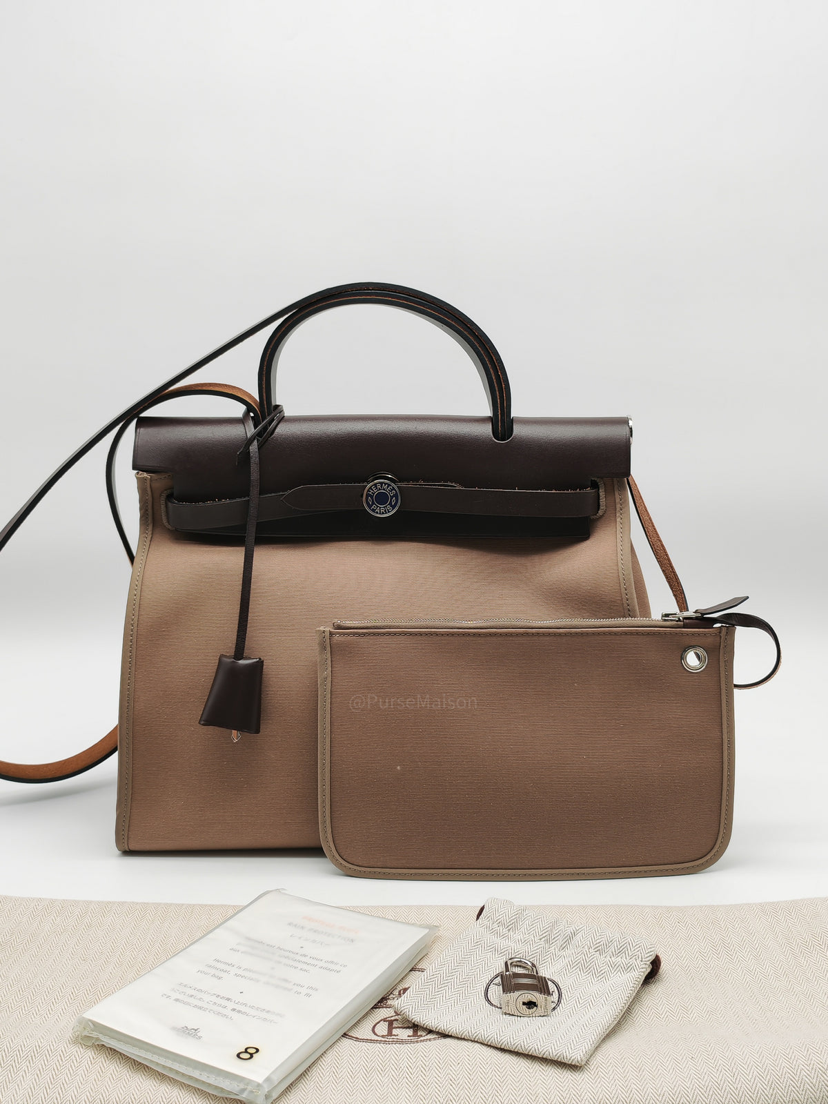 Hermes Herbag Zip 31 in Ebene Leather & Etoupe Canvas Palladium Hardware Stamp T(2015) | Purse Maison Luxury Bags Shop
