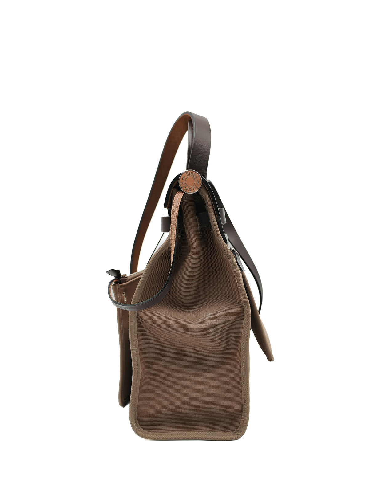 Hermes Herbag Zip 31 in Ebene Leather & Etoupe Canvas Palladium Hardware Stamp T(2015) | Purse Maison Luxury Bags Shop