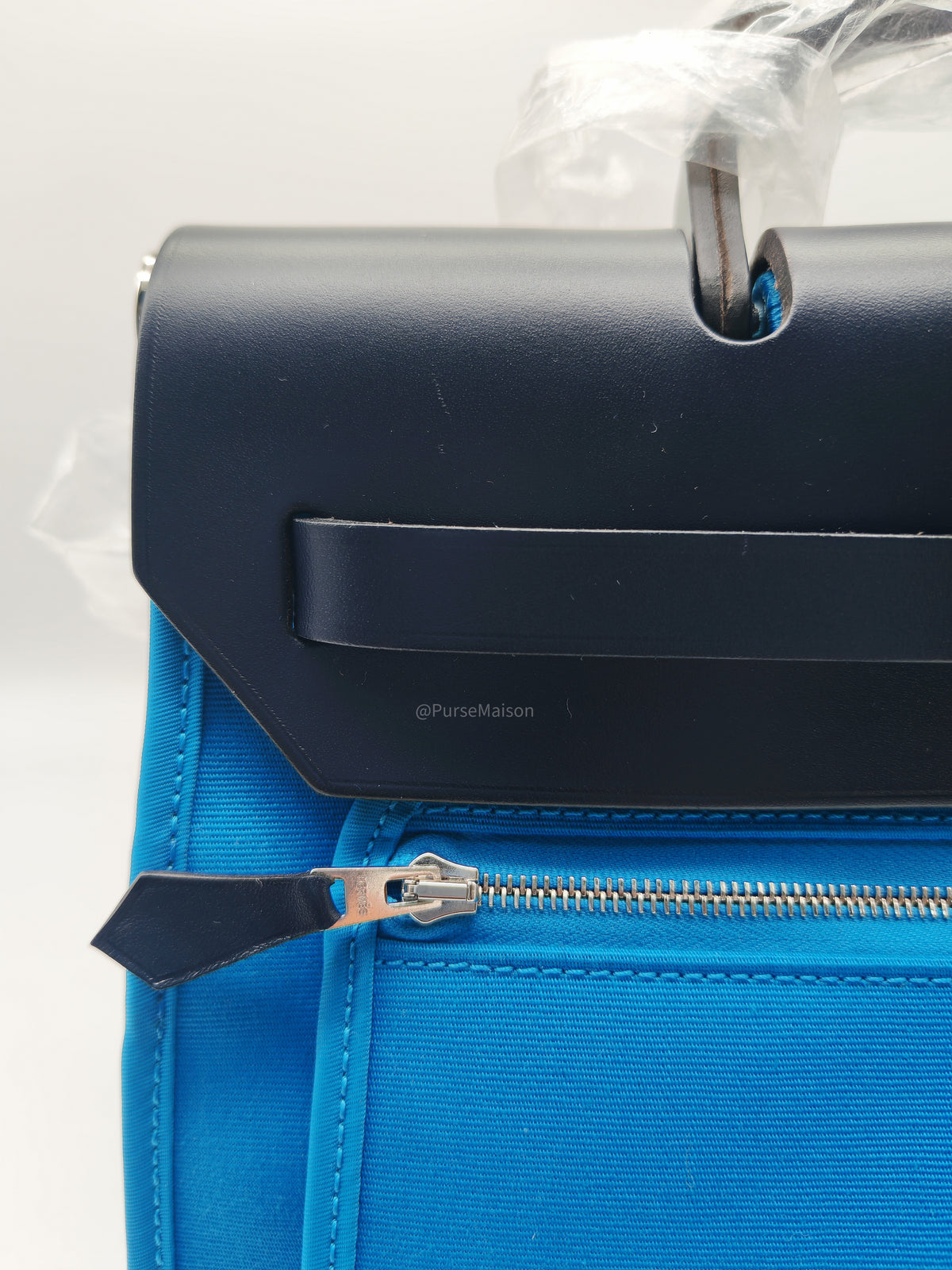 Hermes Herbag Zip 31 in Bleu Indigo Vache Hunter and Bleu Zanzibar Toile Canvas Palladium Hardware Stamp A (2017) | Purse Maison Luxury Bags Shop