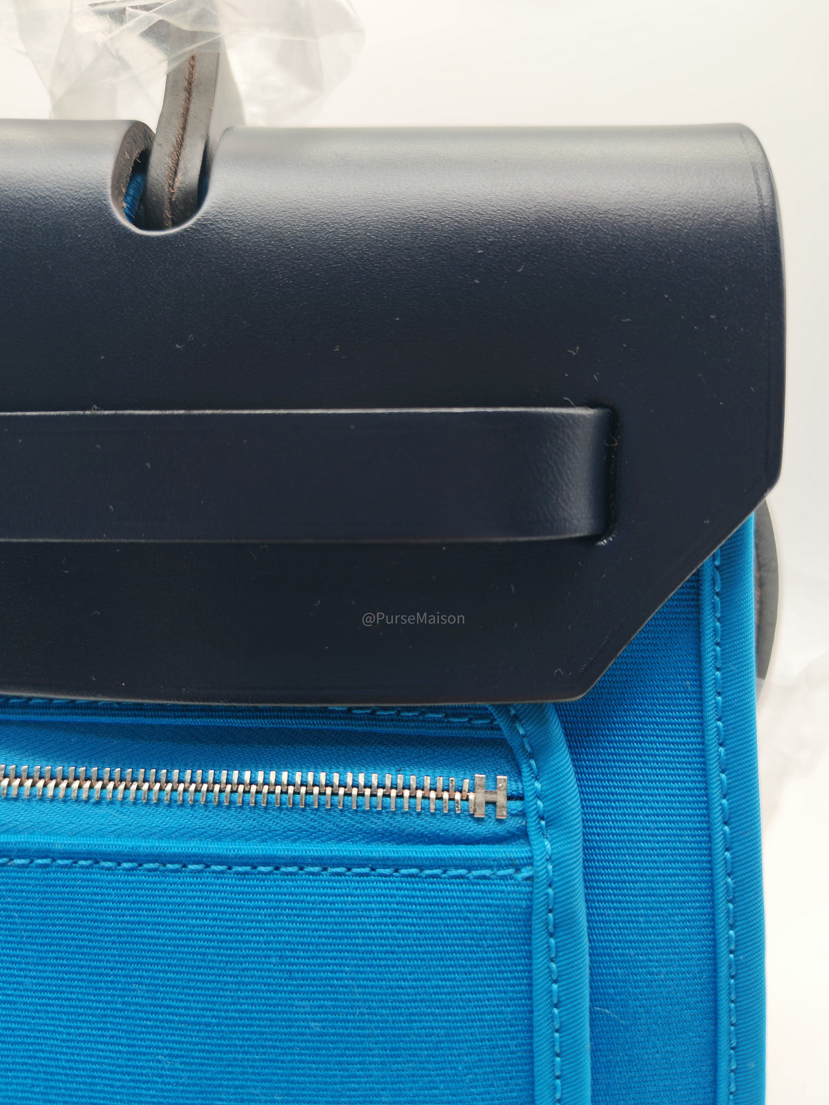 Hermes Herbag Zip 31 in Bleu Indigo Vache Hunter and Bleu Zanzibar Toile Canvas Palladium Hardware Stamp A (2017) | Purse Maison Luxury Bags Shop
