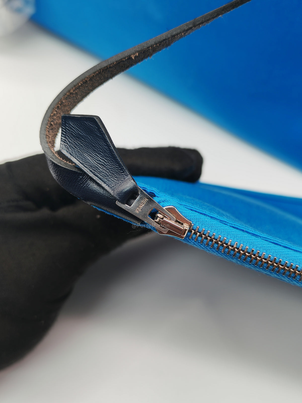 Hermes Herbag Zip 31 in Bleu Indigo Vache Hunter and Bleu Zanzibar Toile Canvas Palladium Hardware Stamp A (2017) | Purse Maison Luxury Bags Shop