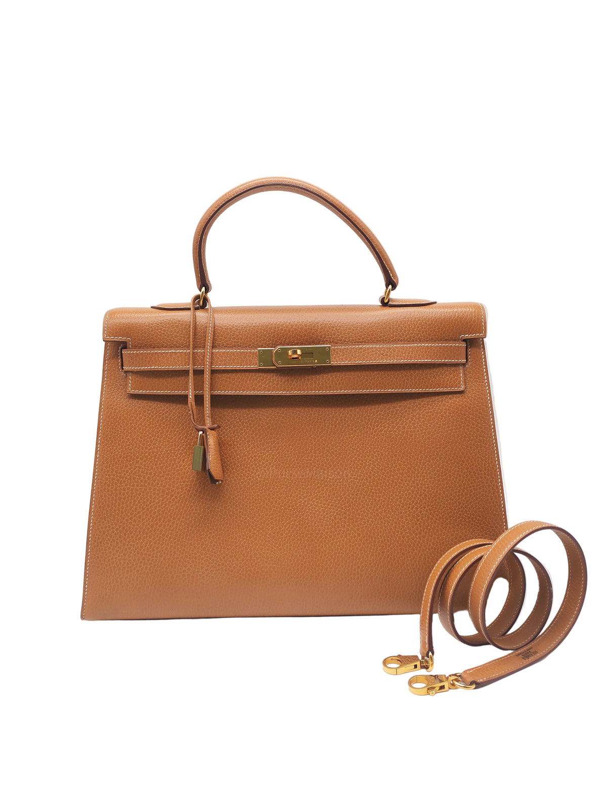 Hermes Kelly 35 in Gold Ardennes Leather Gold Hardware Stamp X Circle (1994)