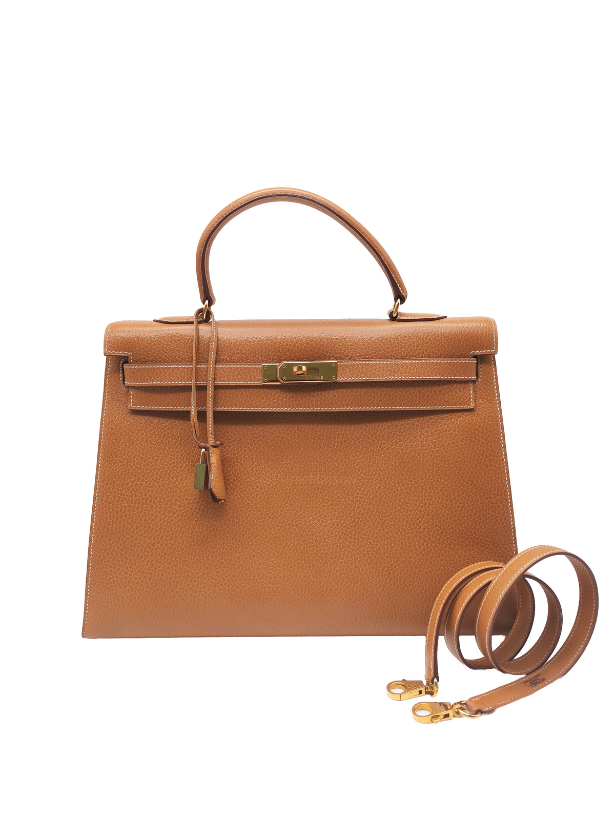 Hermes Kelly 35 in Gold Ardennes Leather Gold Hardware Stamp X Circle (1994)