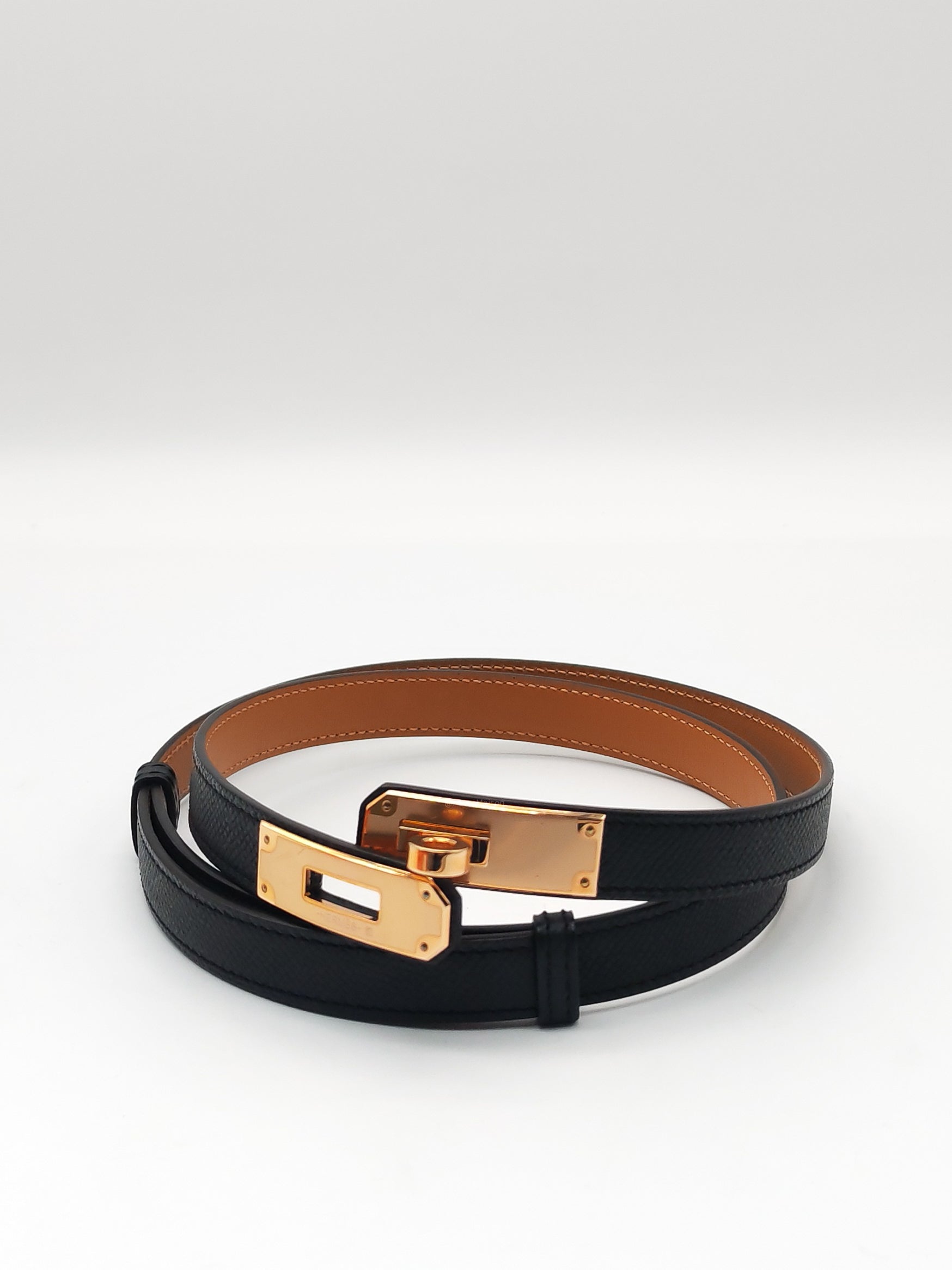 Hermes Kelly Belt in Black Epsom Leather Rose Gold Hardware Stamp W(2024)