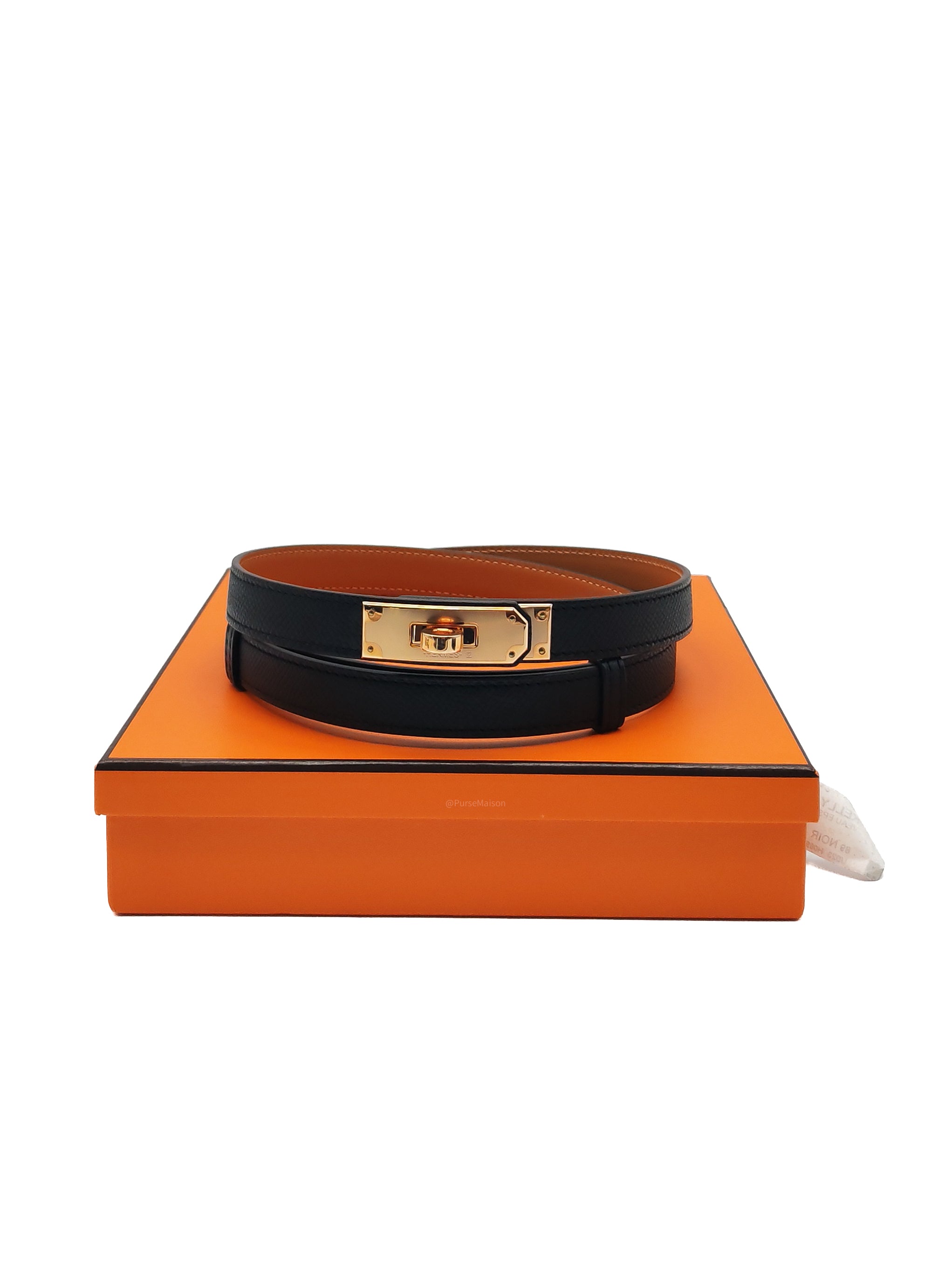 Hermes Kelly Belt in Black Epsom Leather Rose Gold Hardware Stamp W(2024)
