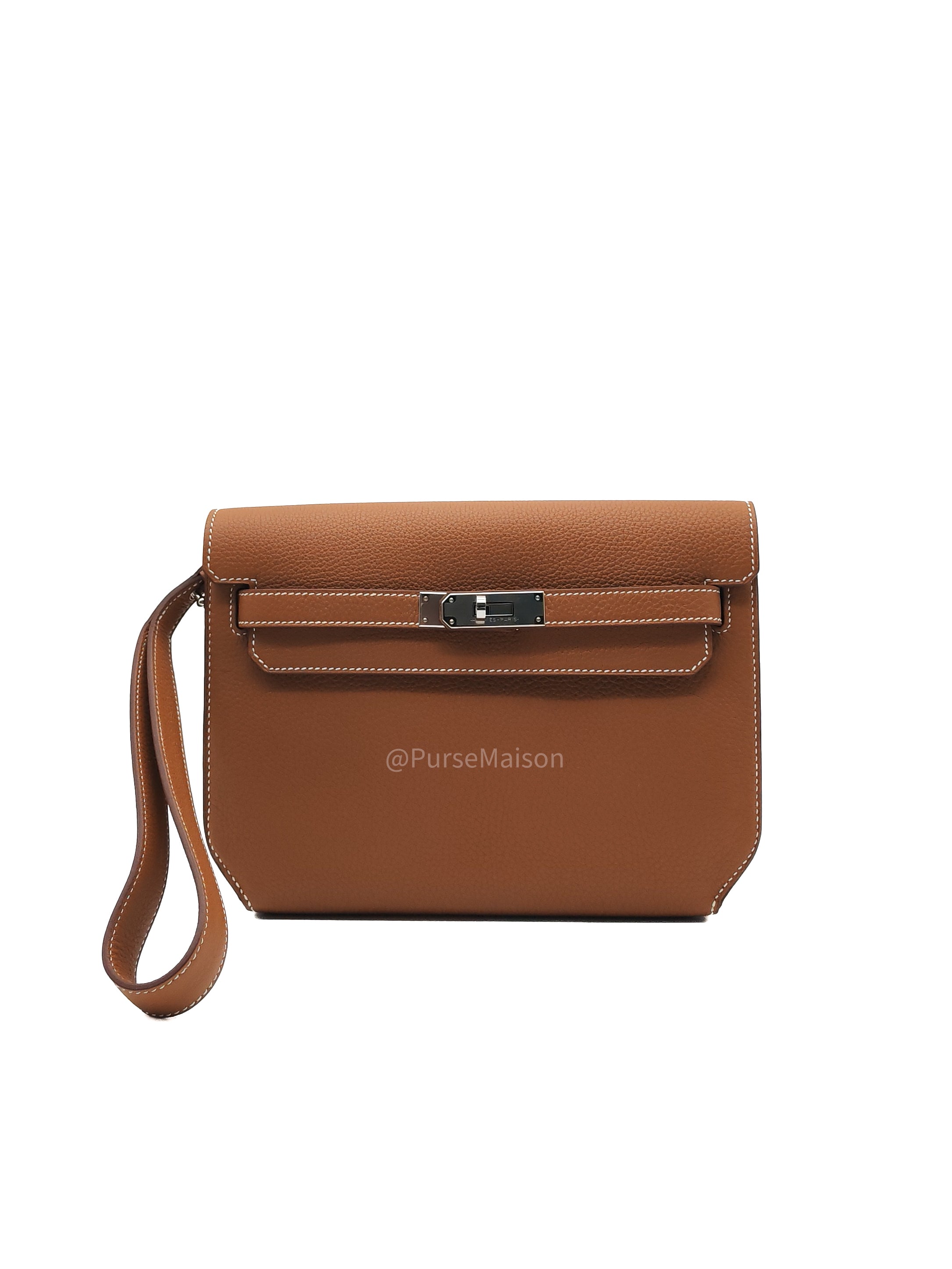 Hermes Kelly Depeches 25 Pouch in Gold Togo Leather and Palladium Hardware Stamp B (2023)