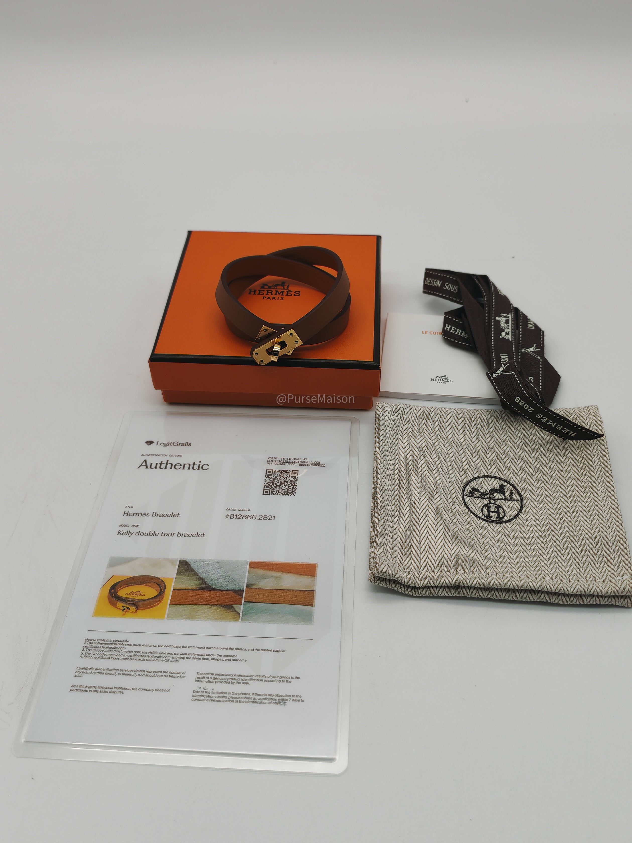 Hermes Kelly Double Tour Bracelet in Gold Swift Leather Gold Hardware Stamp K(2025)