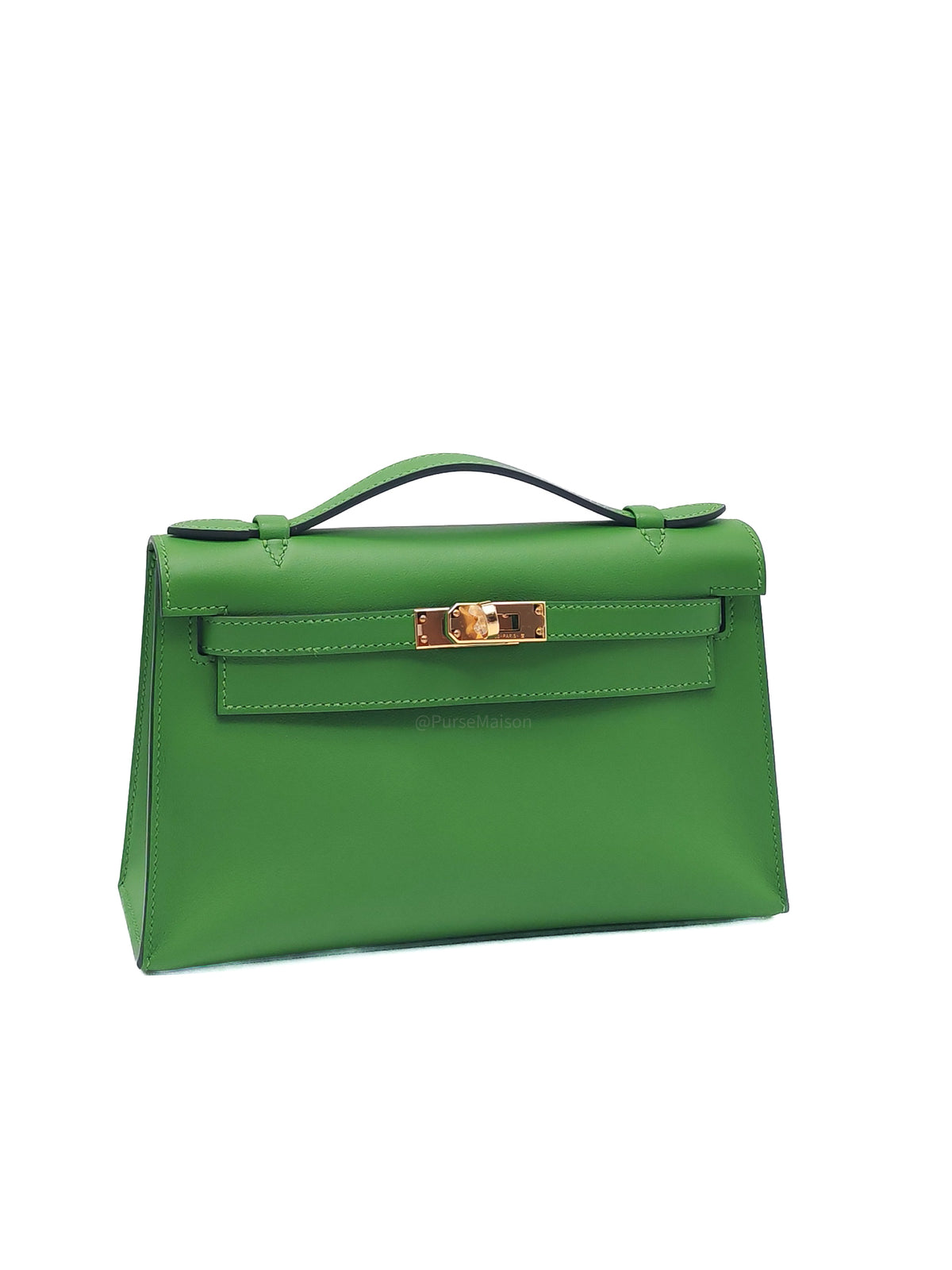 Hermes Kelly Pochette in Vert Yucca Swift Leather Gold Hardware Stamp B (2023)