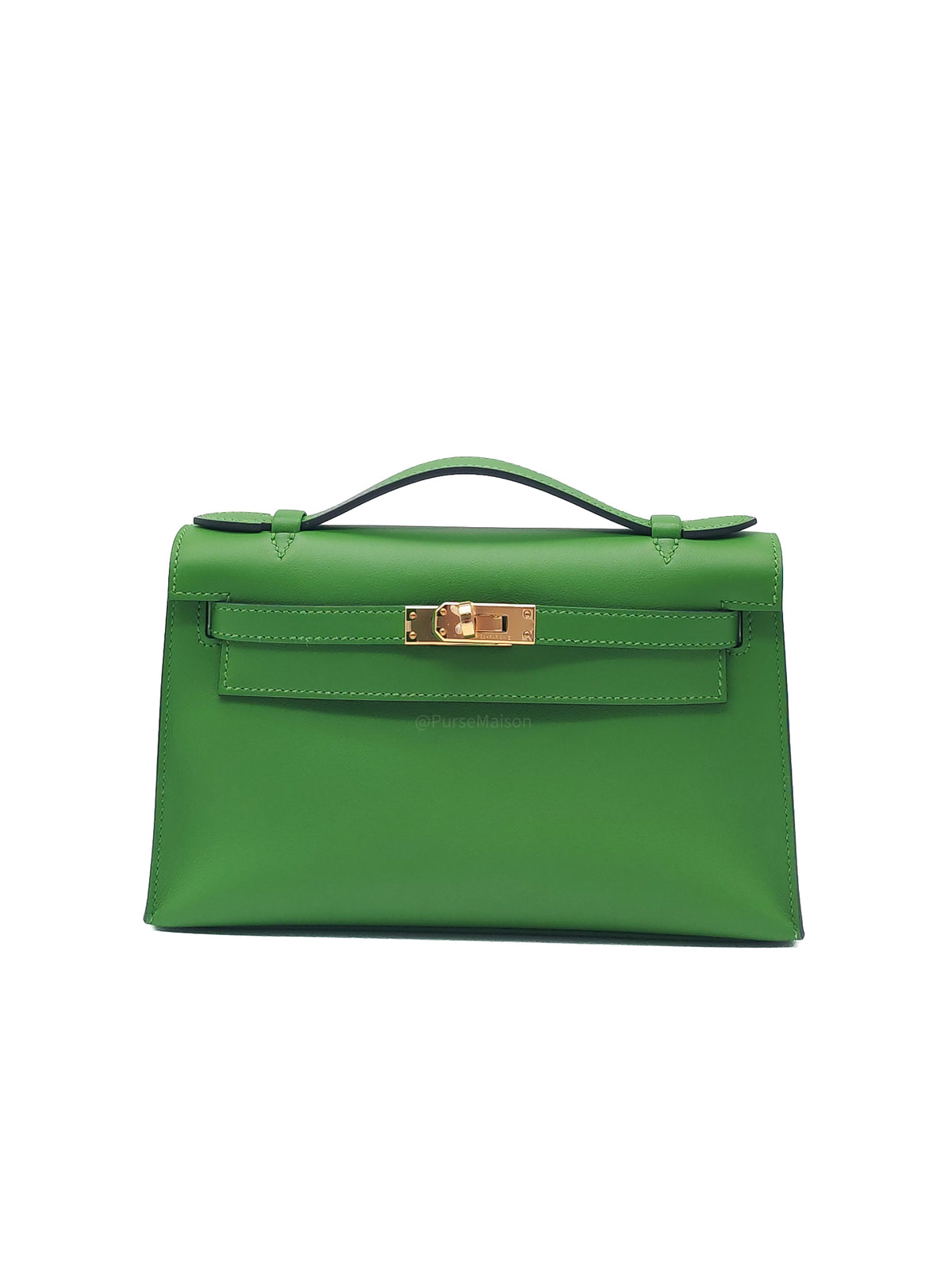 Hermes Kelly Pochette in Vert Yucca Swift Leather Gold Hardware Stamp B (2023)