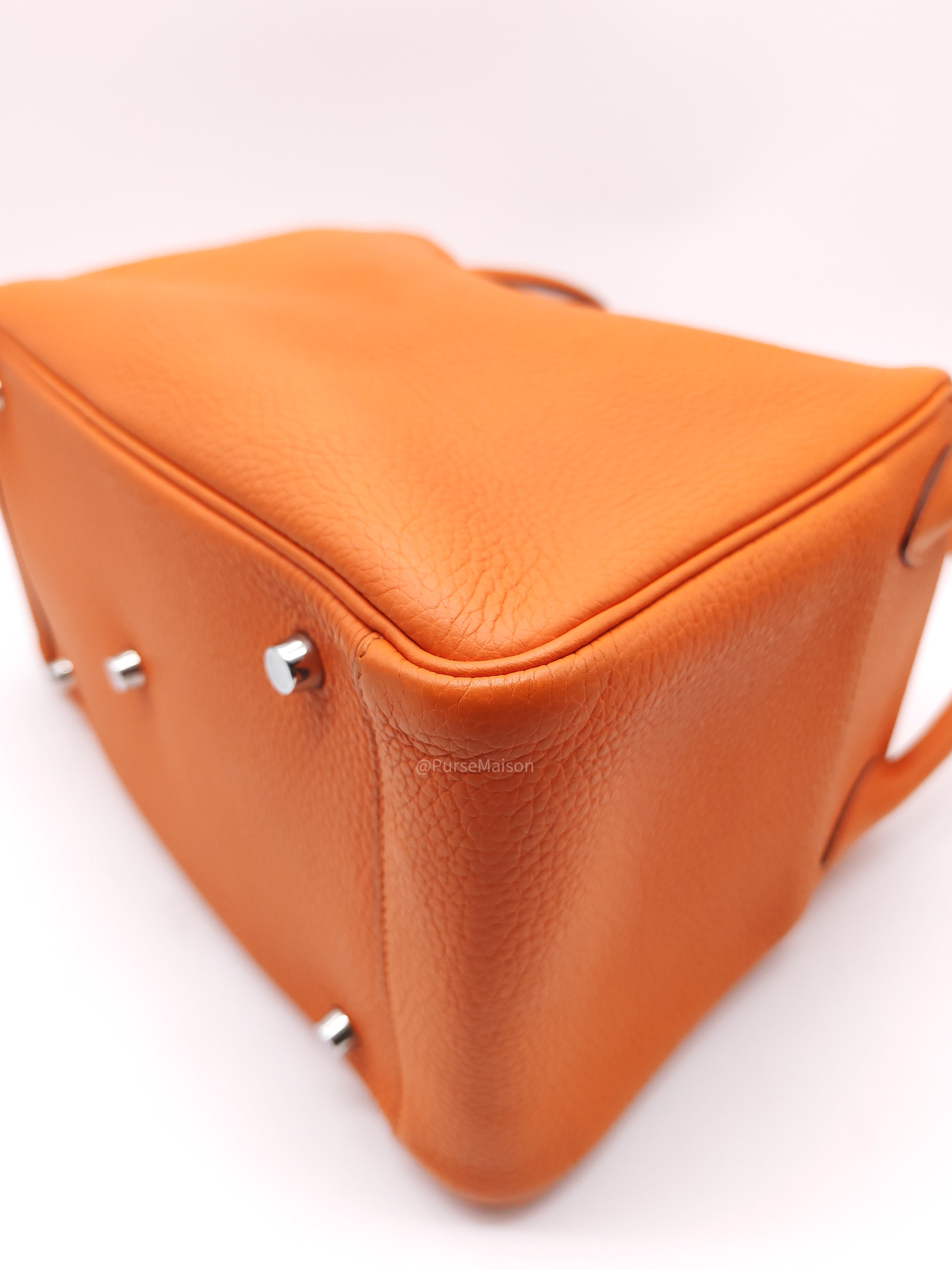 Hermes Lindy 30 in Orange Clemence Leather Palladium Hardware Stamp O Square(2011)