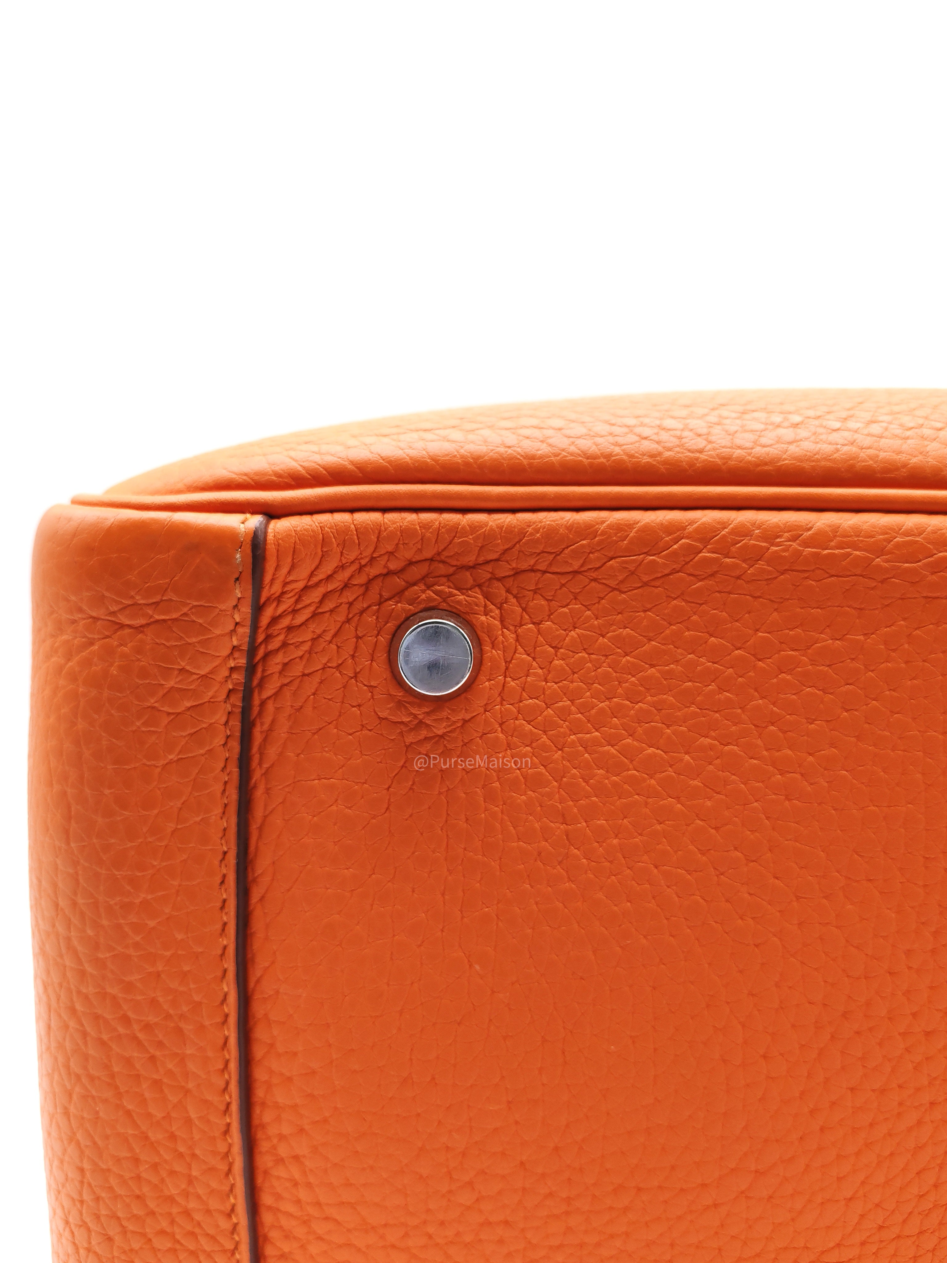 Hermes Lindy 30 in Orange Clemence Leather Palladium Hardware Stamp O Square(2011)