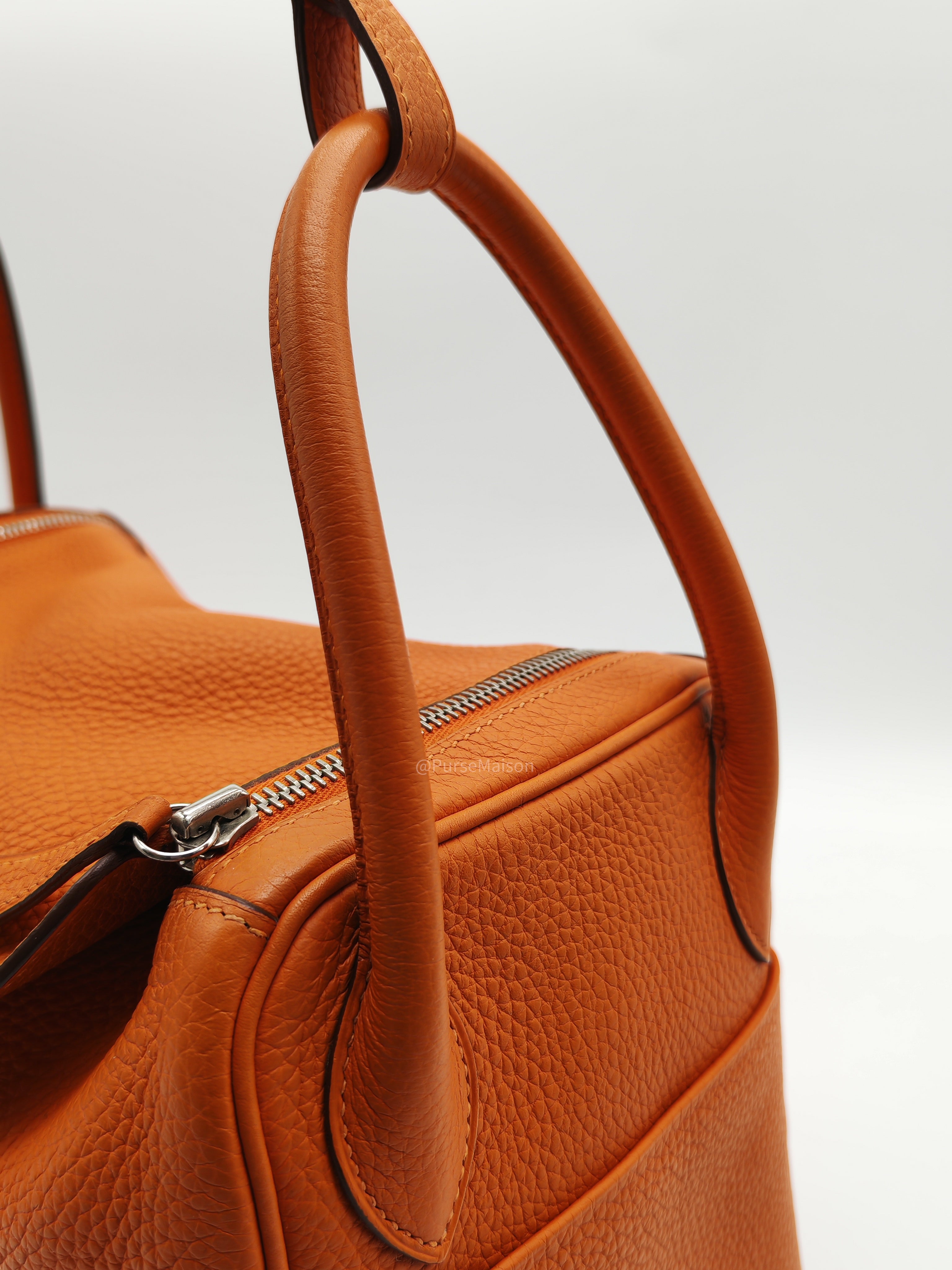 Hermes Lindy 30 in Orange Clemence Leather Palladium Hardware Stamp O Square(2011)