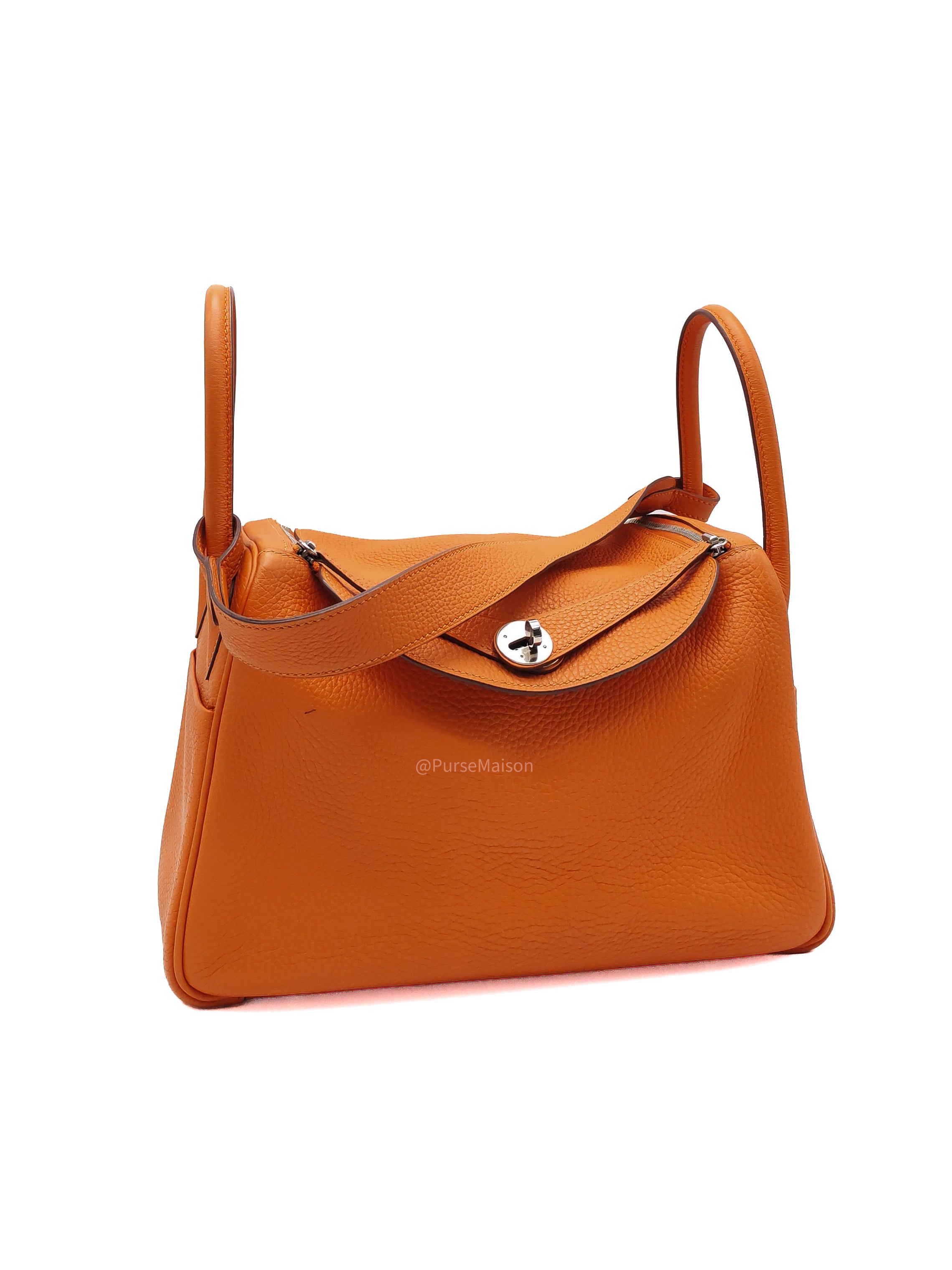 Hermes Lindy 30 in Orange Clemence Leather Palladium Hardware Stamp O Square(2011)