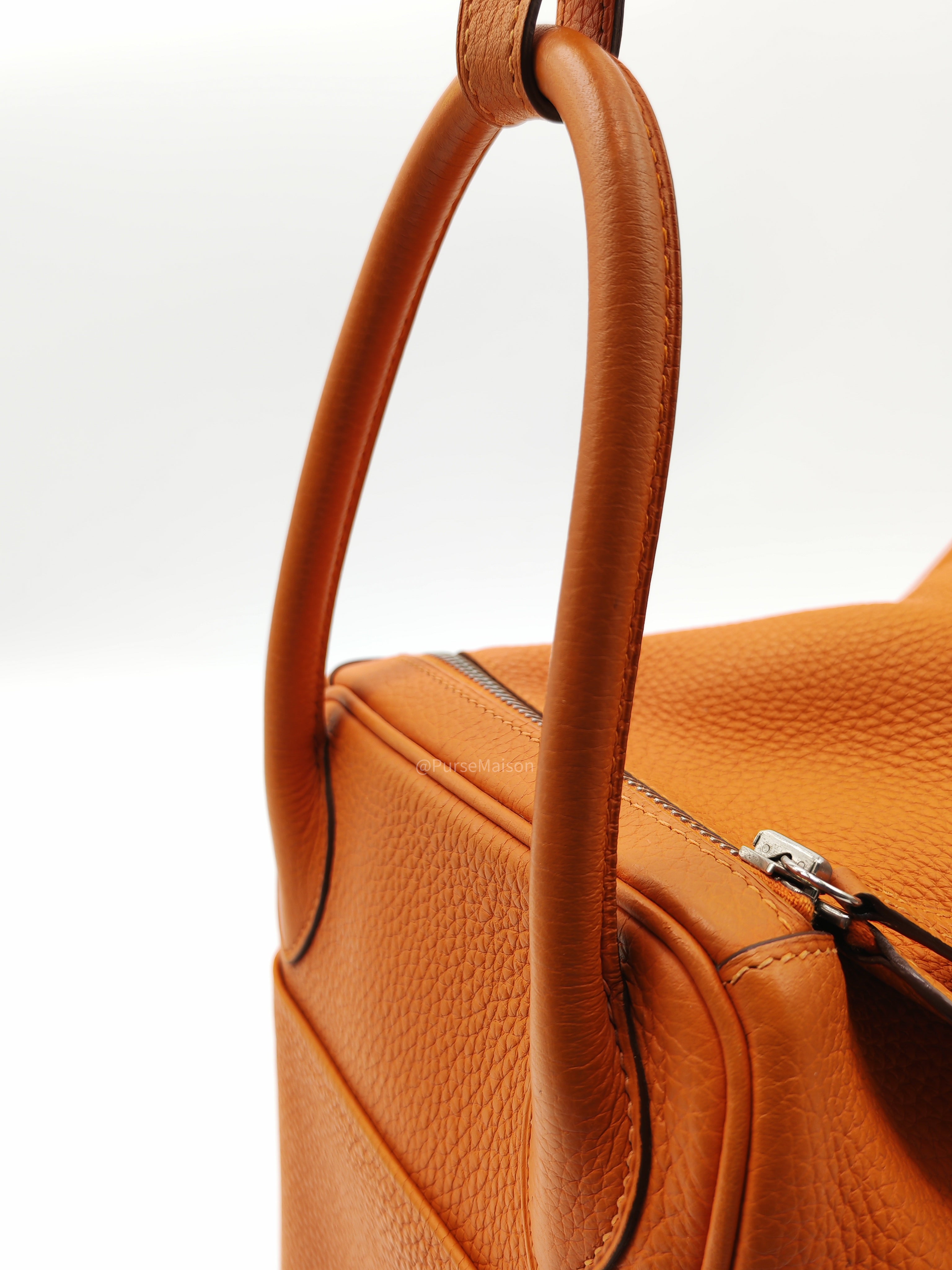 Hermes Lindy 30 in Orange Clemence Leather Palladium Hardware Stamp O Square(2011)