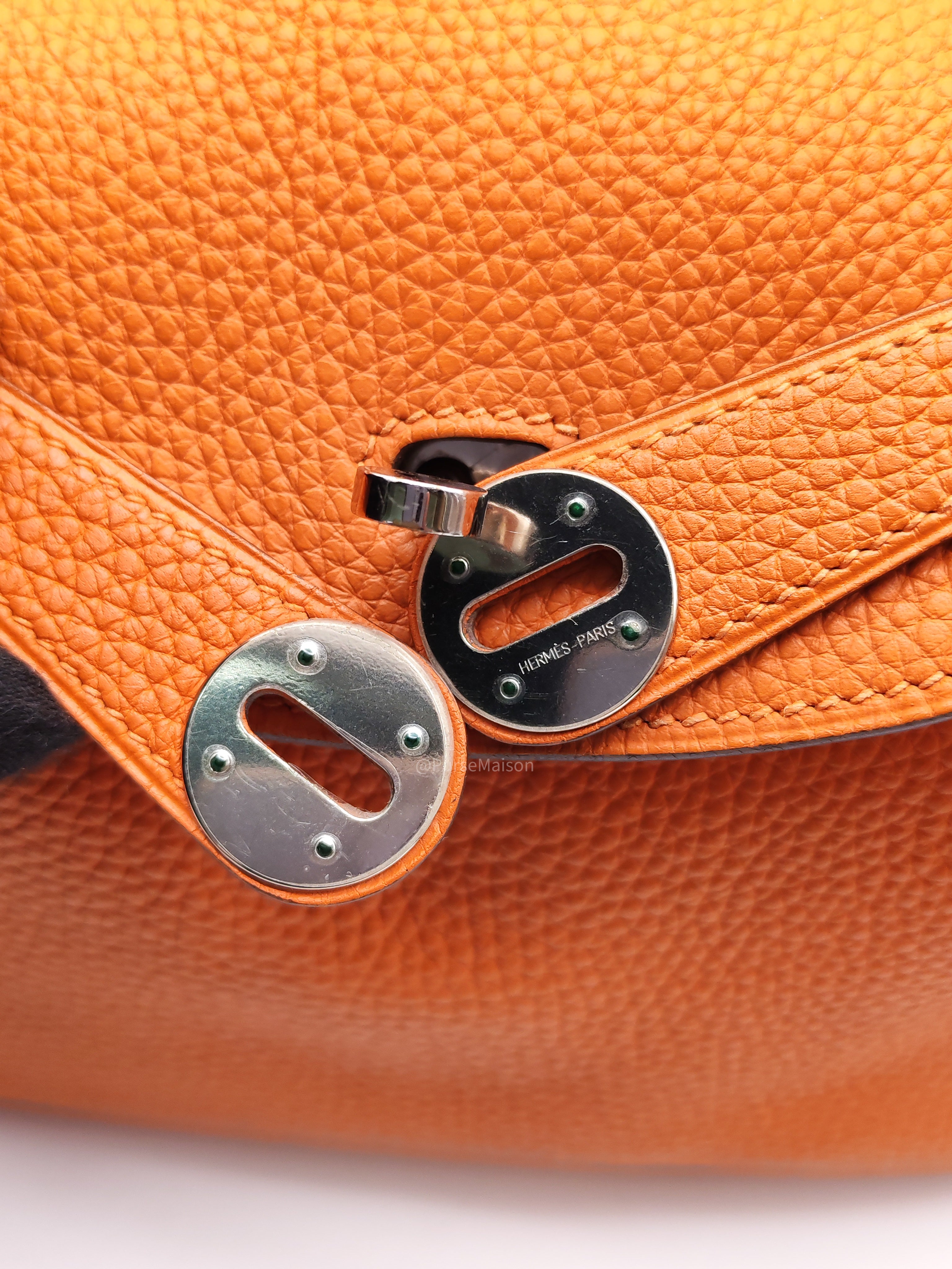 Hermes Lindy 30 in Orange Clemence Leather Palladium Hardware Stamp O Square(2011)