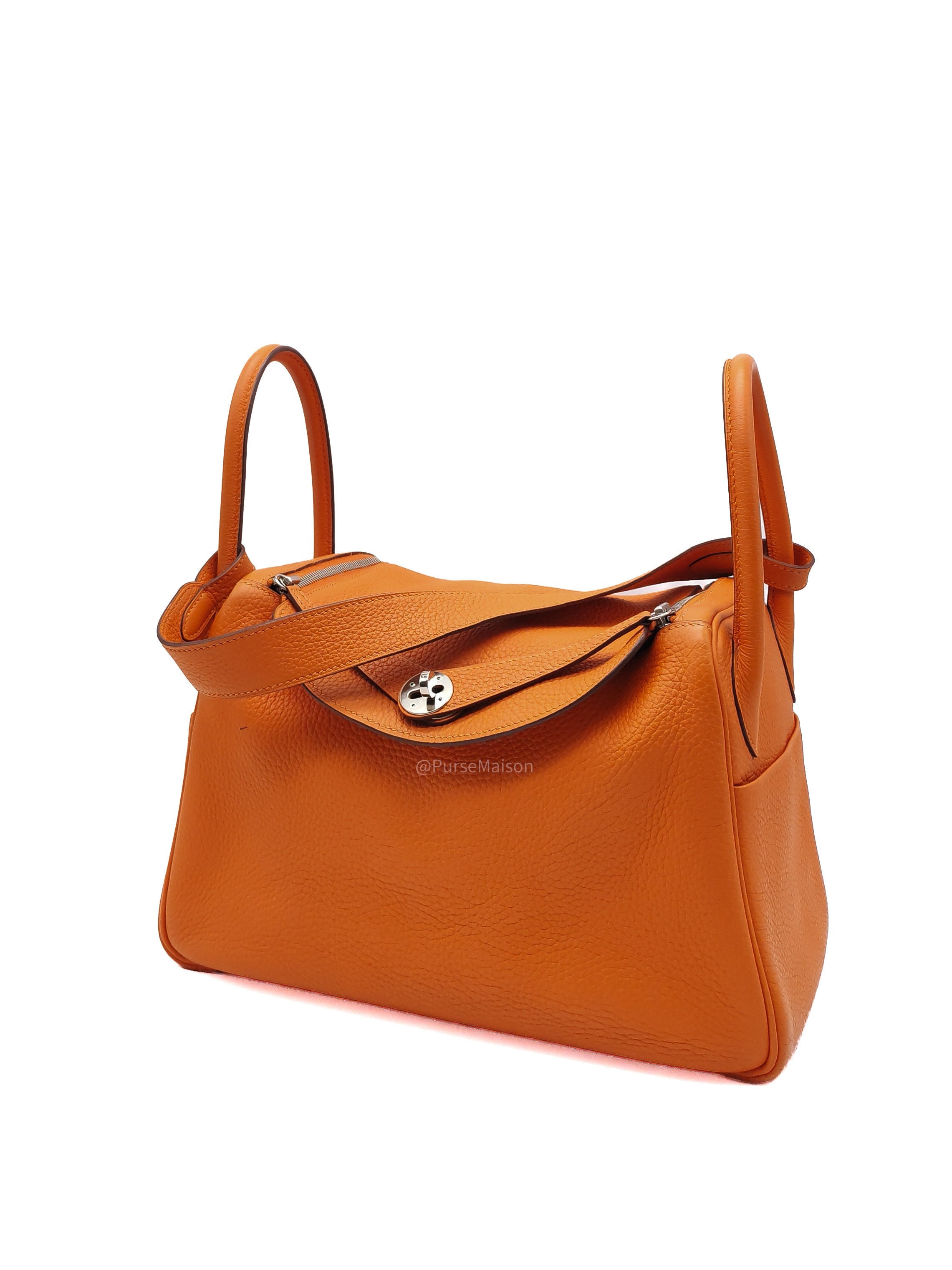 Hermes Lindy 30 in Orange Clemence Leather Palladium Hardware Stamp O Square(2011)