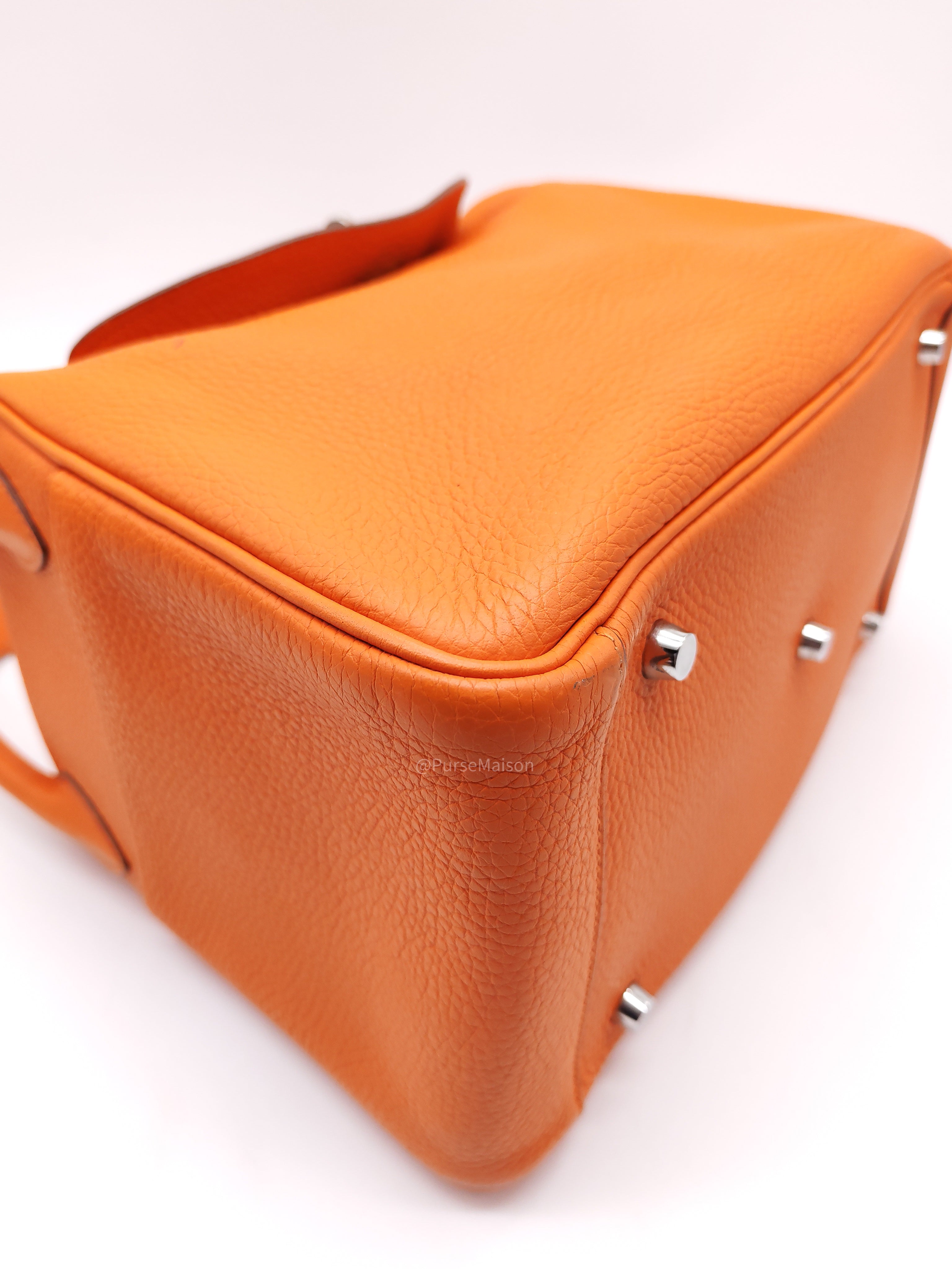Hermes Lindy 30 in Orange Clemence Leather Palladium Hardware Stamp O Square(2011)