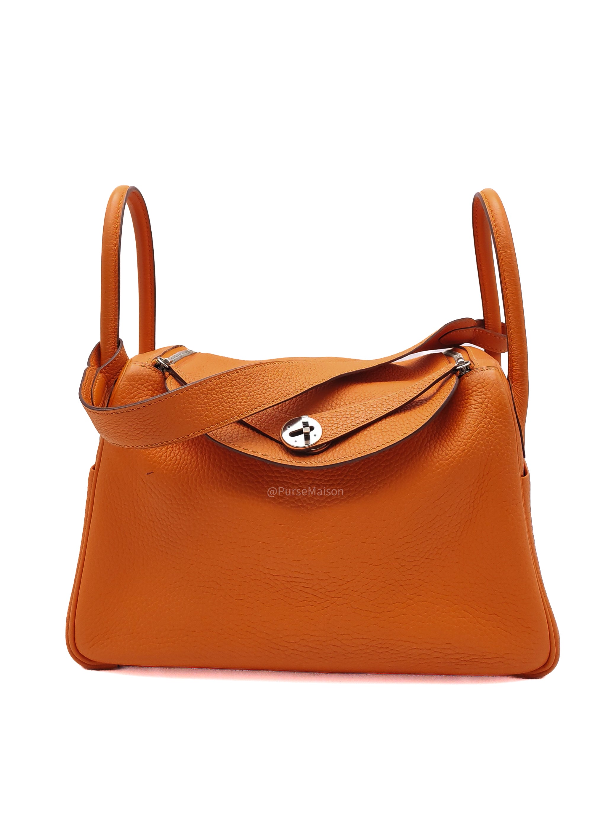 Hermes Lindy 30 in Orange Clemence Leather Palladium Hardware Stamp O Square(2011)