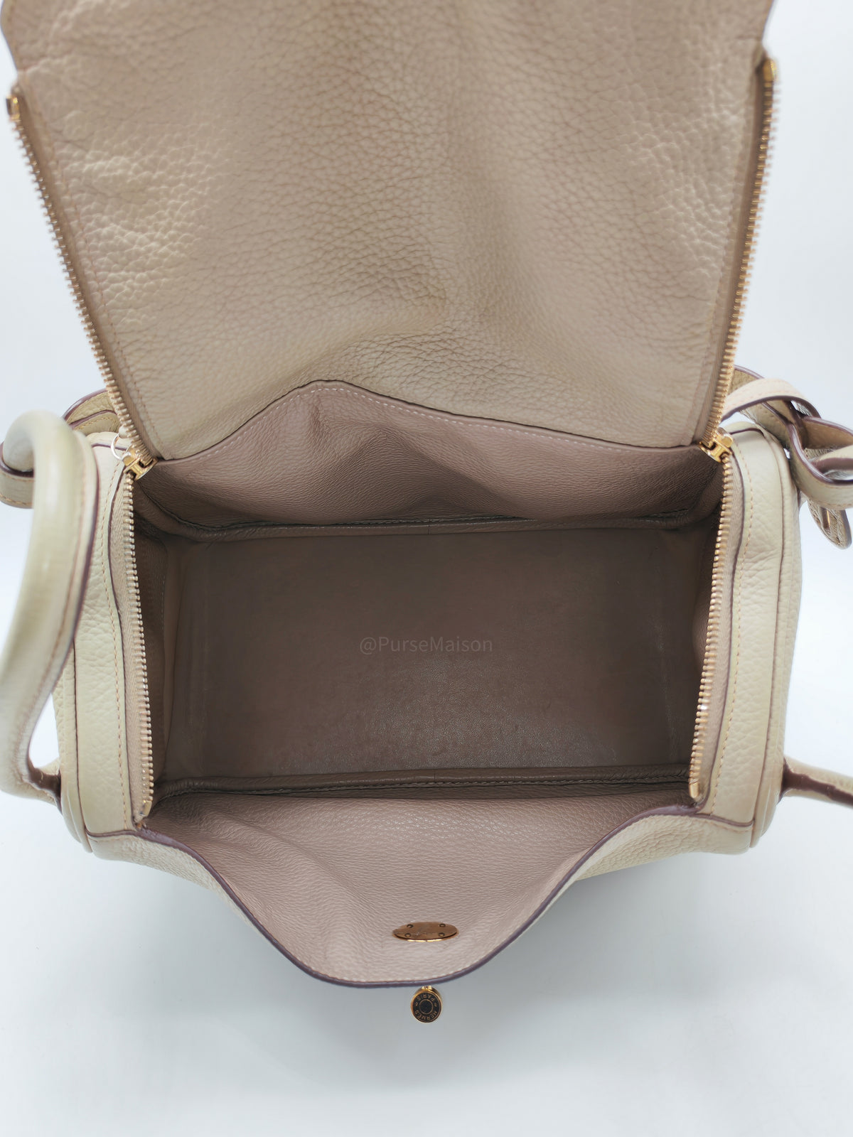 Hermes Lindy 30 in Trench Clemence Leather Gold Hardware Stamp Square Q (2013)