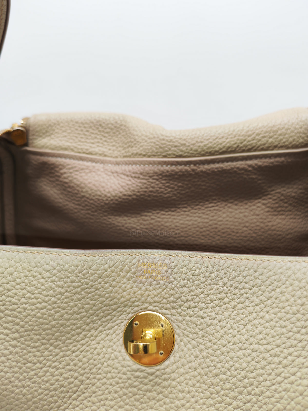 Hermes Lindy 30 in Trench Clemence Leather Gold Hardware Stamp Square Q (2013)