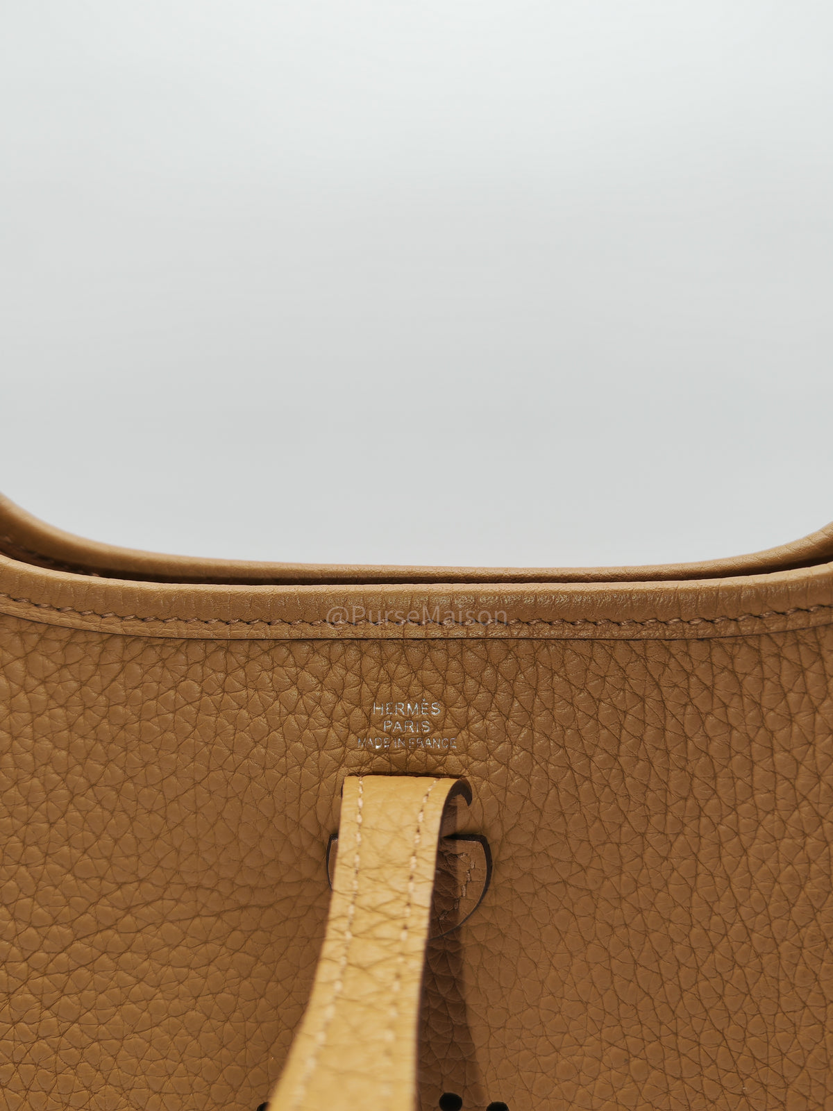 Hermes Mini Evelyne 16 in Biscuit Clemence Leather and Palladium Hardware Stamp Z (2021)