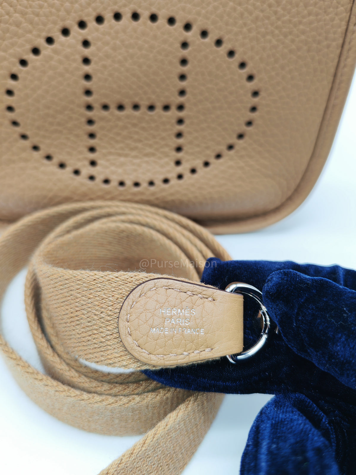 Hermes Mini Evelyne 16 in Biscuit Clemence Leather and Palladium Hardware Stamp Z (2021)