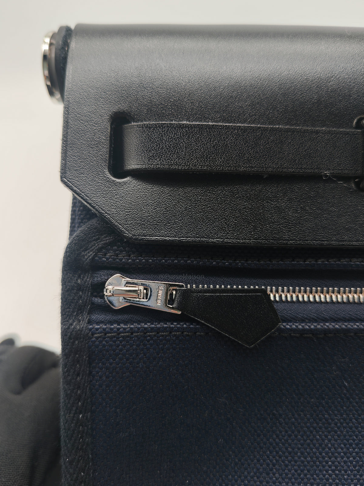Hermes Mini Herbag Zip RT 20 in Blue Indigo Canvas & Noir Leather Palladium Hardware Stamp G (2025)