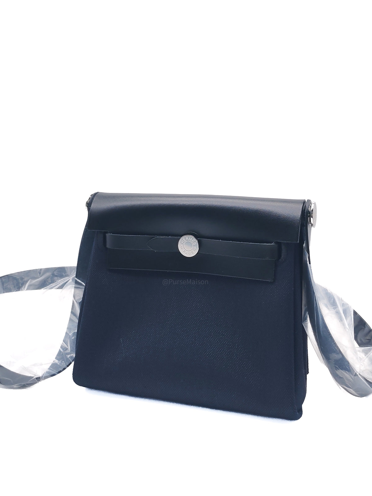Hermes Mini Herbag Zip RT 20 in Blue Indigo Canvas & Noir Leather Palladium Hardware Stamp G (2025)