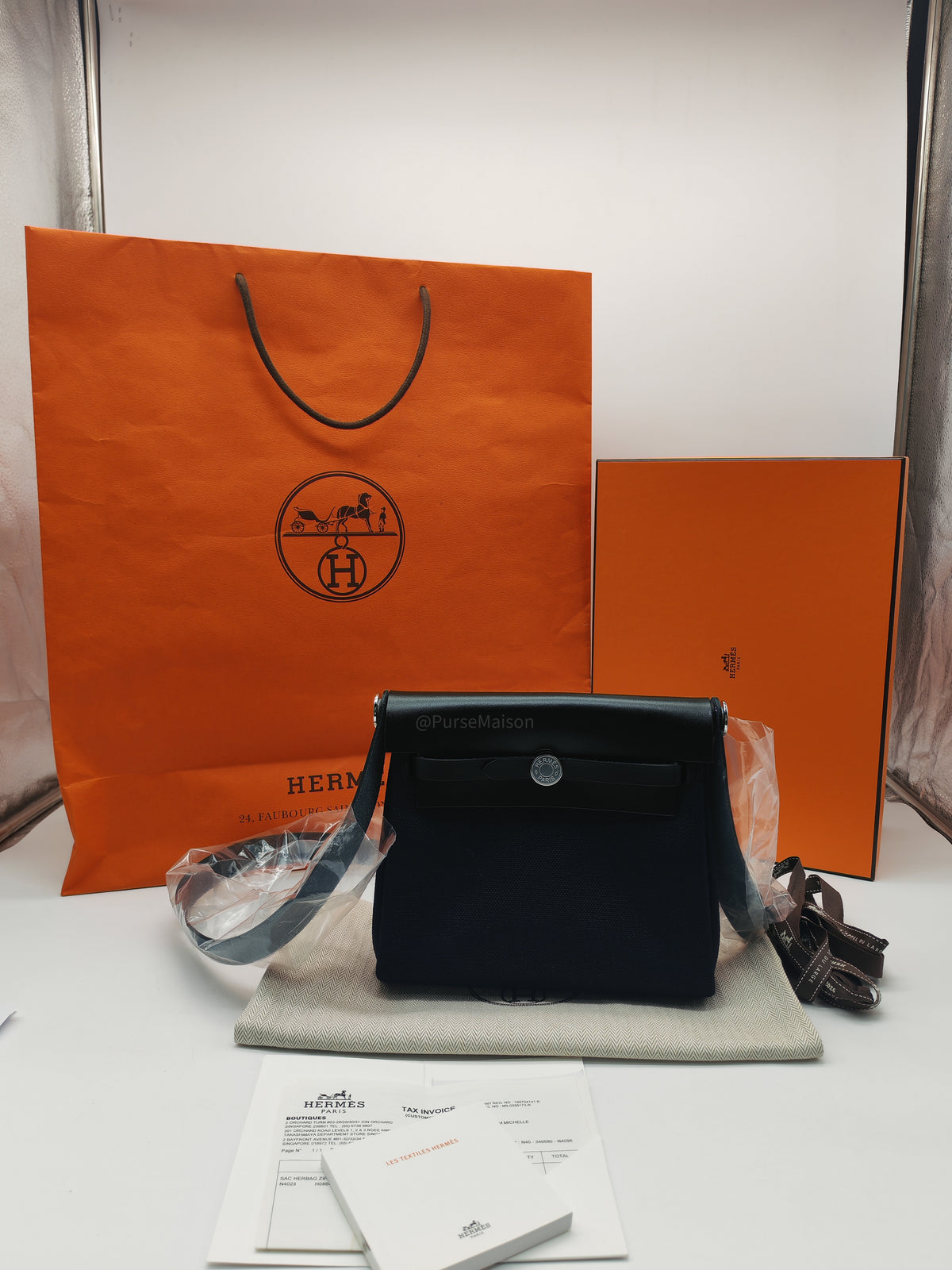 Hermes Mini Herbag Zip RT 20 in Blue Indigo Canvas & Noir Leather Palladium Hardware Stamp G (2025)