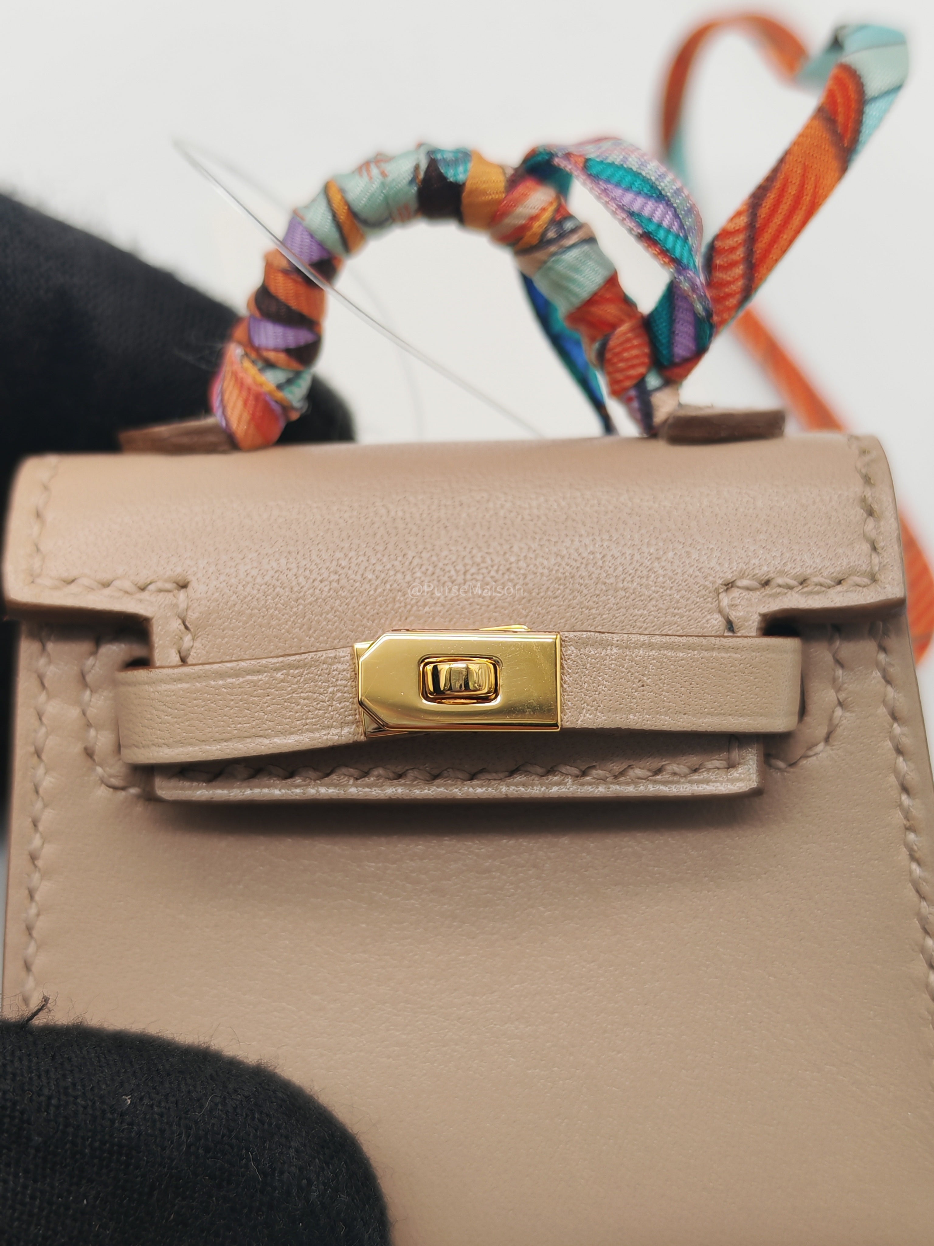 Hermès Mini Kelly Twilly Bag Charm in Argile Tadelakt Leather Gold Hardware Stamp Z(2021)