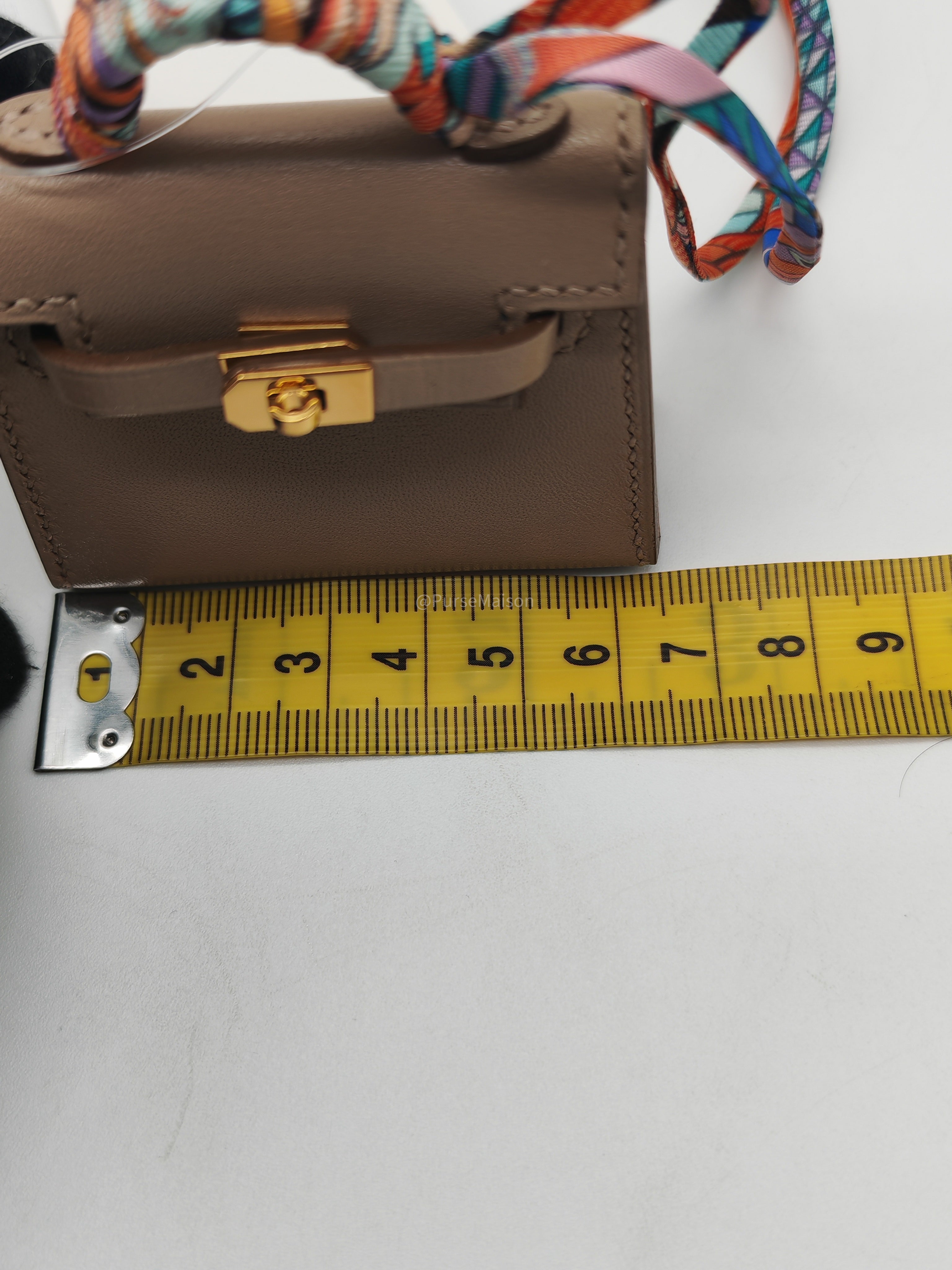 Hermès Mini Kelly Twilly Bag Charm in Argile Tadelakt Leather Gold Hardware Stamp Z(2021)
