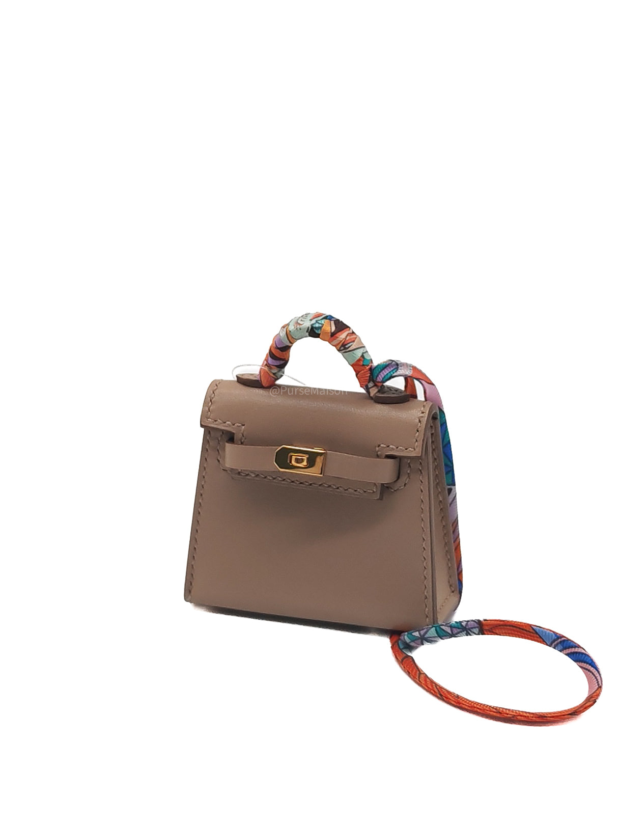 Hermès Mini Kelly Twilly Bag Charm in Argile Tadelakt Leather Gold Hardware Stamp Z(2021)