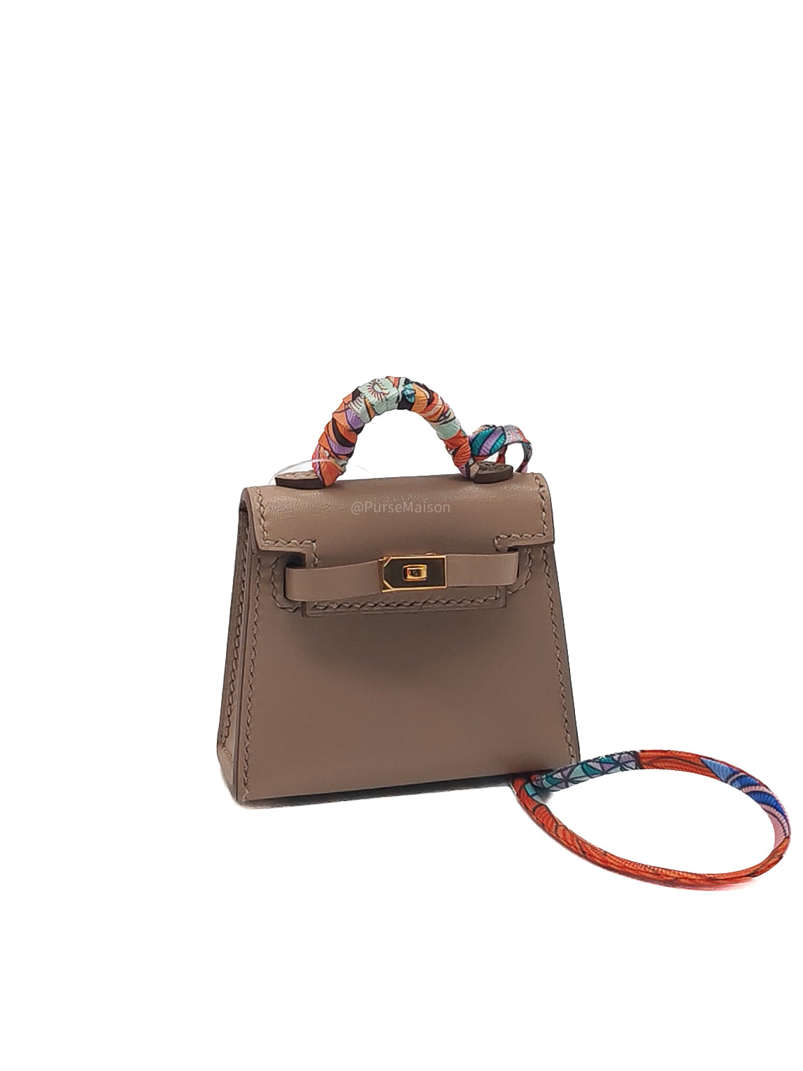 Hermès Mini Kelly Twilly Bag Charm in Argile Tadelakt Leather Gold Hardware Stamp Z(2021)