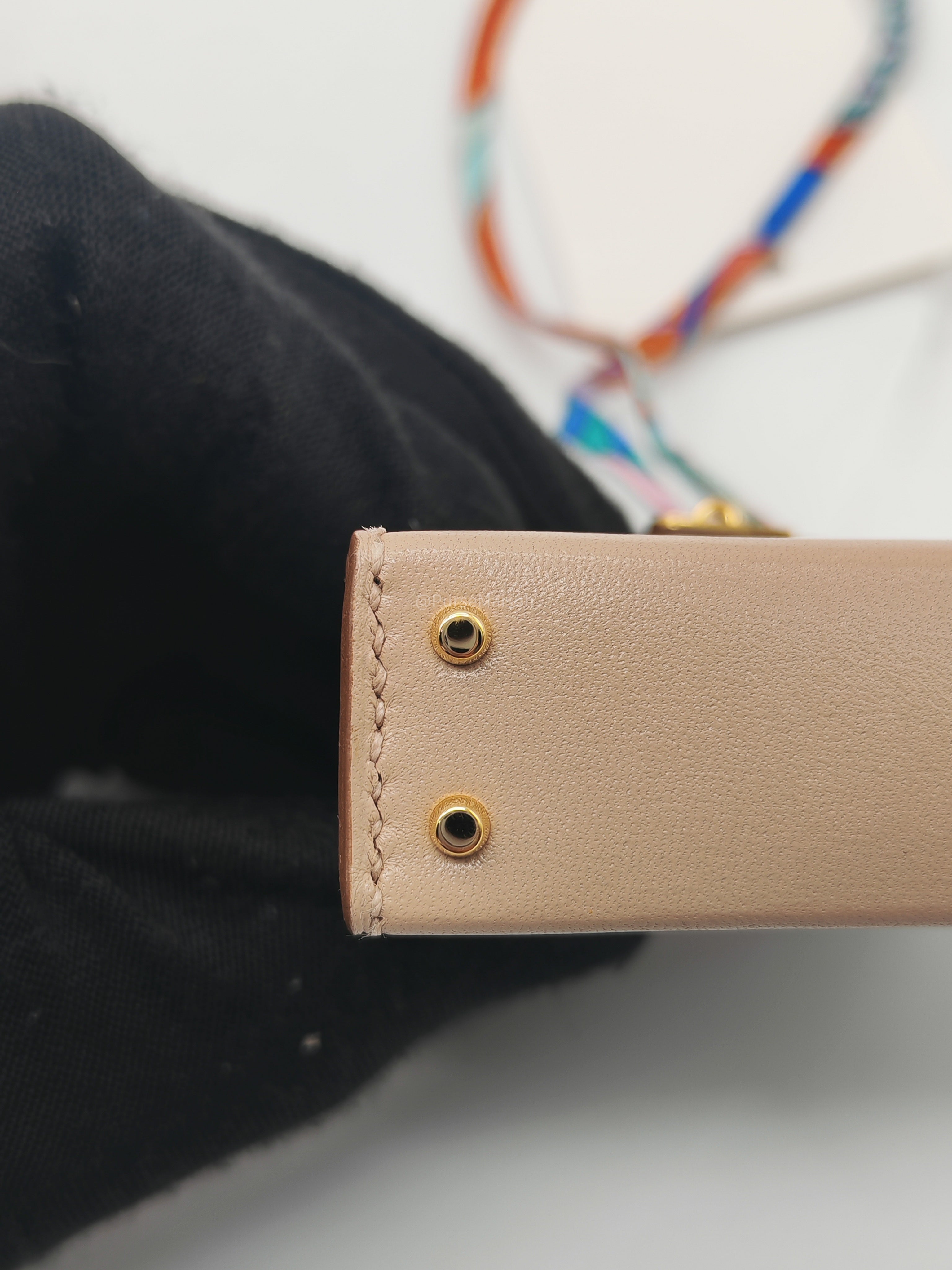 Hermès Mini Kelly Twilly Bag Charm in Argile Tadelakt Leather Gold Hardware Stamp Z(2021)