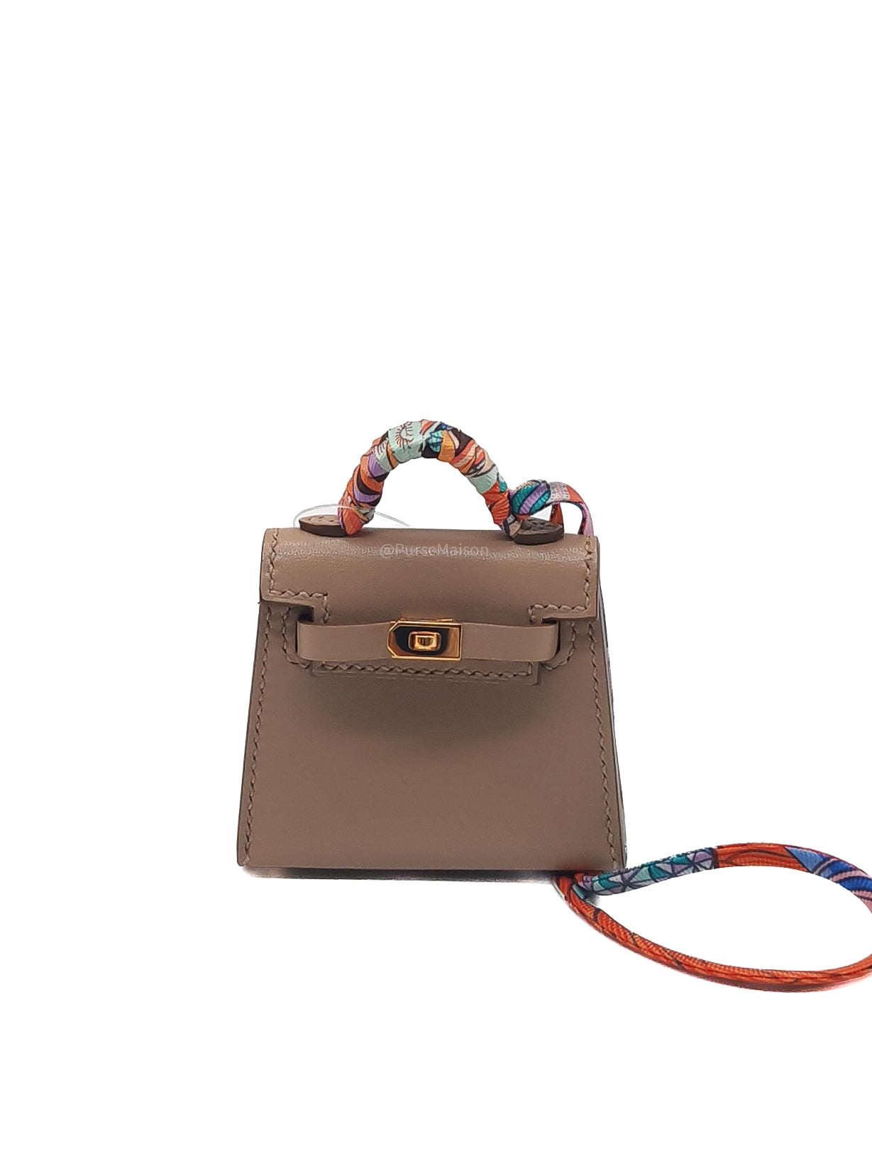 Hermès Mini Kelly Twilly Bag Charm in Argile Tadelakt Leather Gold Hardware Stamp Z(2021)