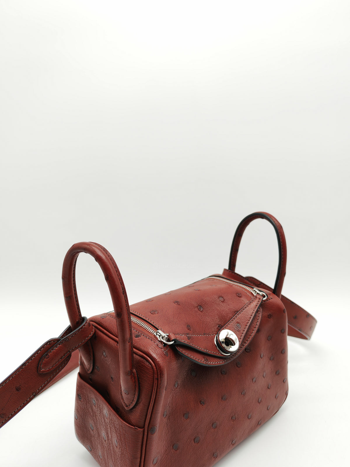 Hermes Mini Lindy in Rouge H Ostrich Leather Palladium Hardware  Stamp K (2025)
