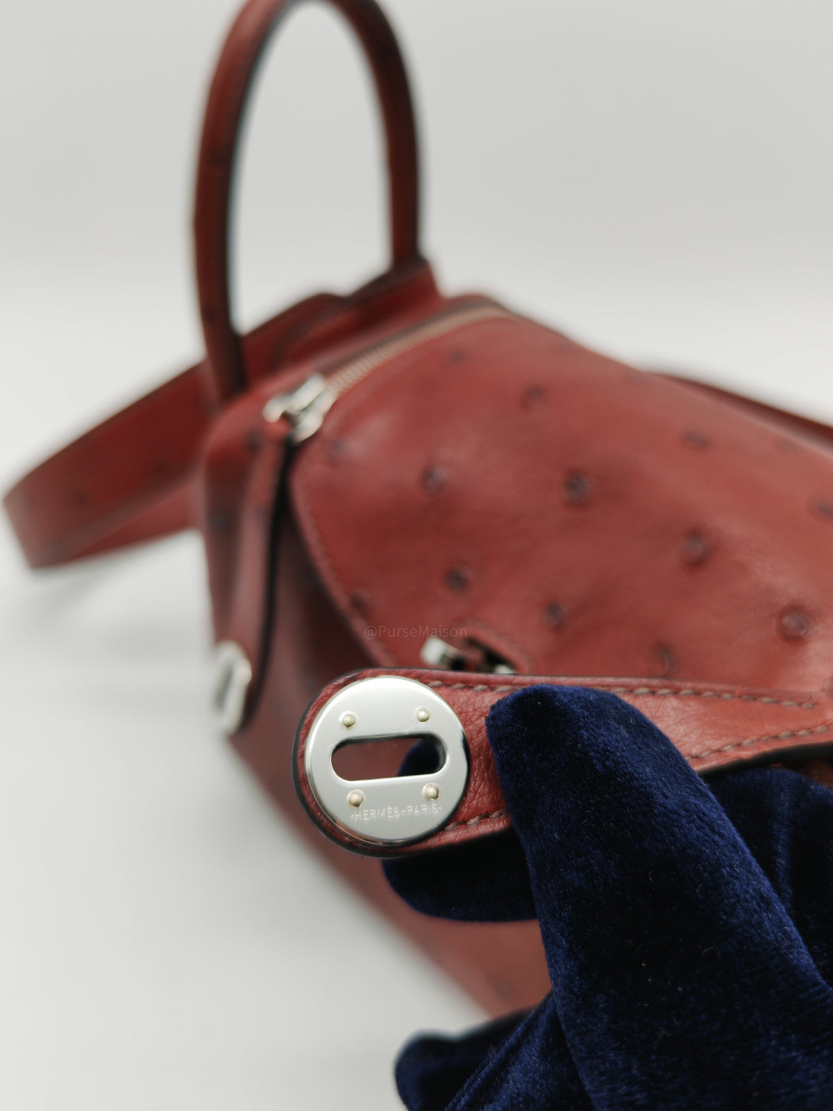 Hermes Mini Lindy in Rouge H Ostrich Leather Palladium Hardware  Stamp K (2025)