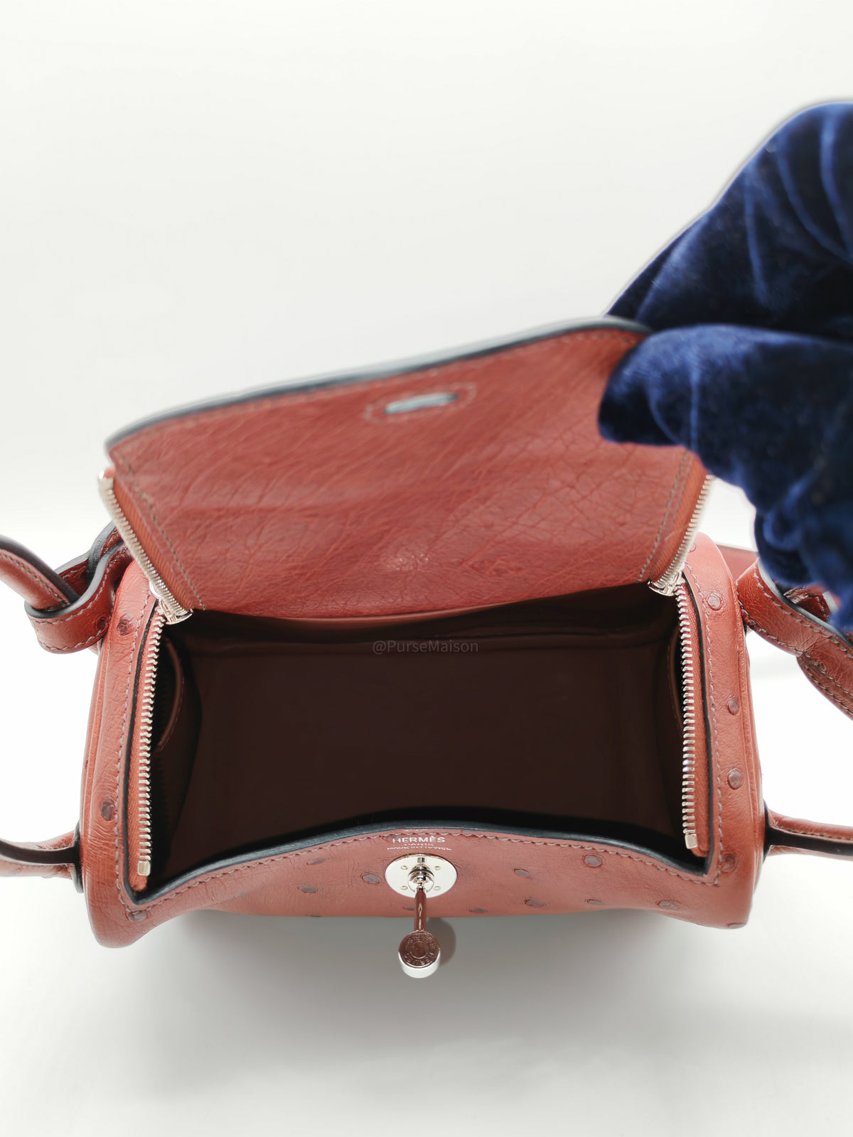 Hermes Mini Lindy in Rouge H Ostrich Leather Palladium Hardware  Stamp K (2025)