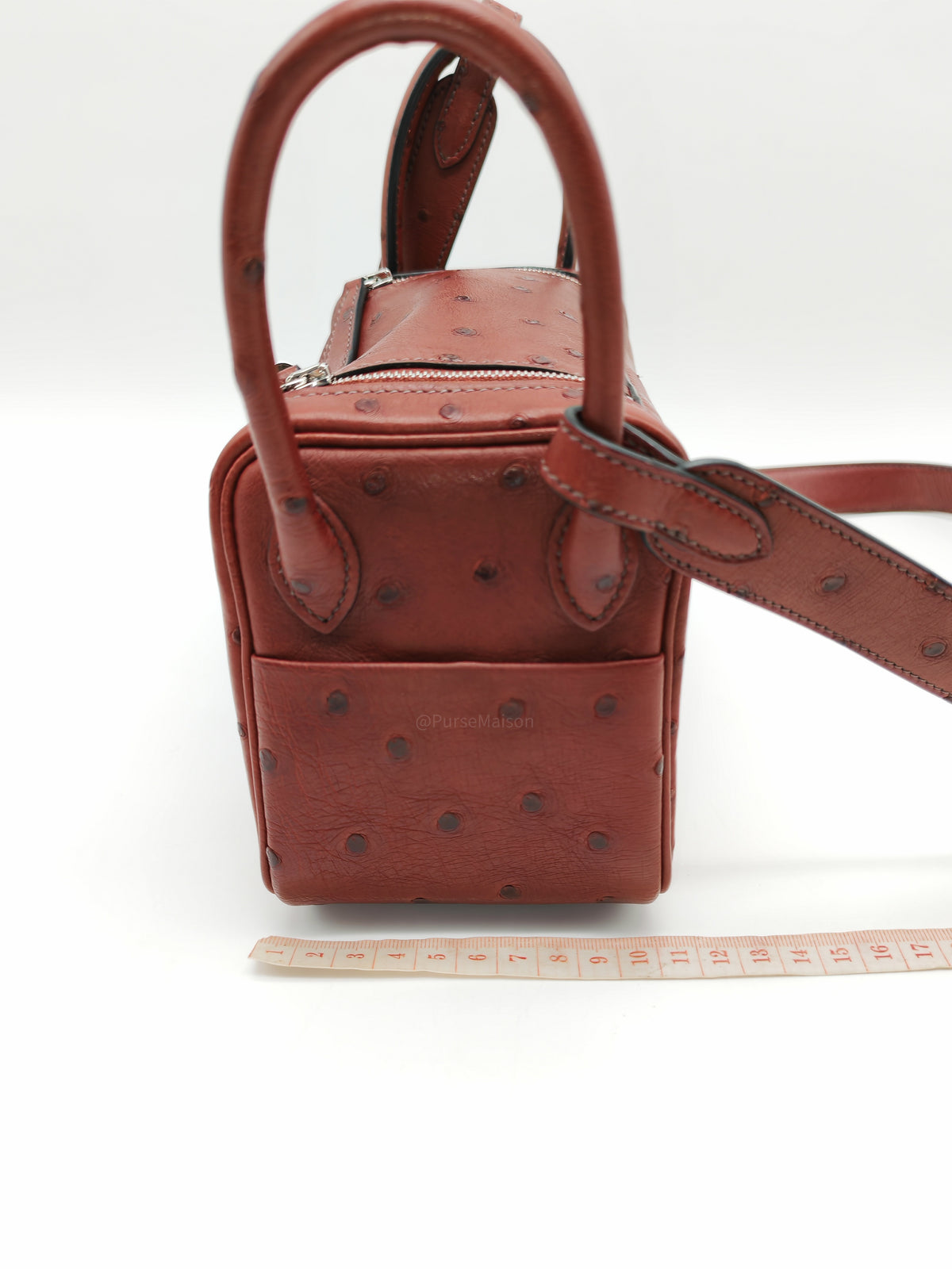 Hermes Mini Lindy in Rouge H Ostrich Leather Palladium Hardware  Stamp K (2025)