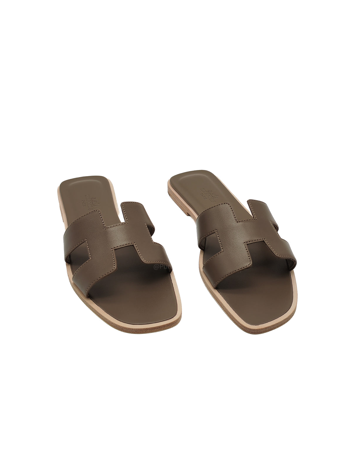 Hermes Oran Sandals in Etoupe Calfskin Leather Size 37 EU(23.5cm)