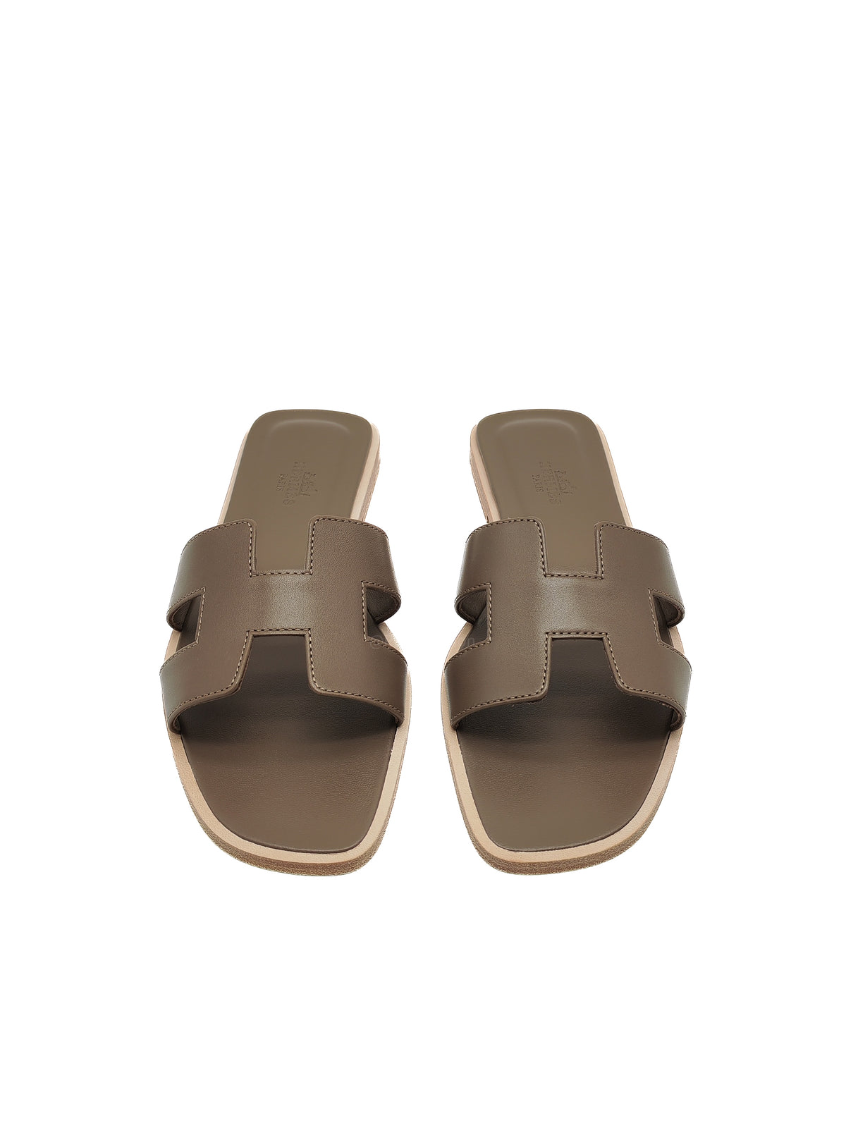 Hermes Oran Sandals in Etoupe Calfskin Leather Size 37 EU(23.5cm)